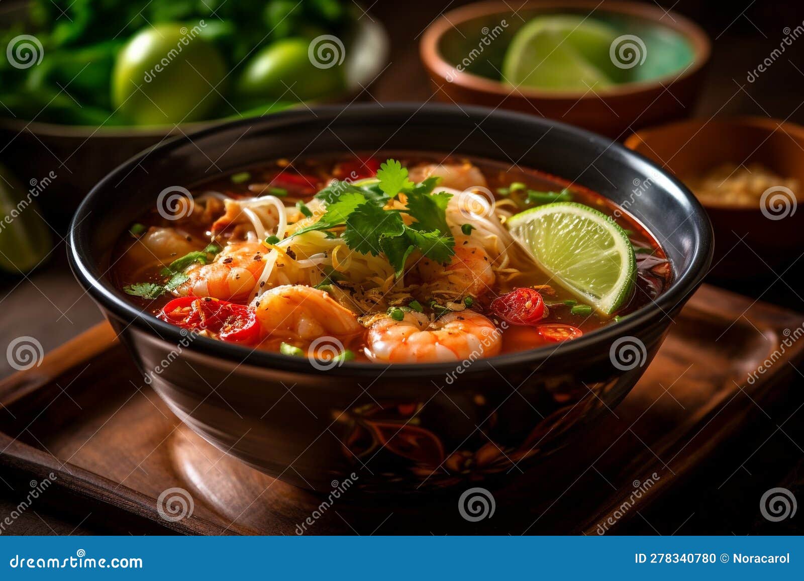 a bowl of thailand noodle soup, guay teow soup. generative ai