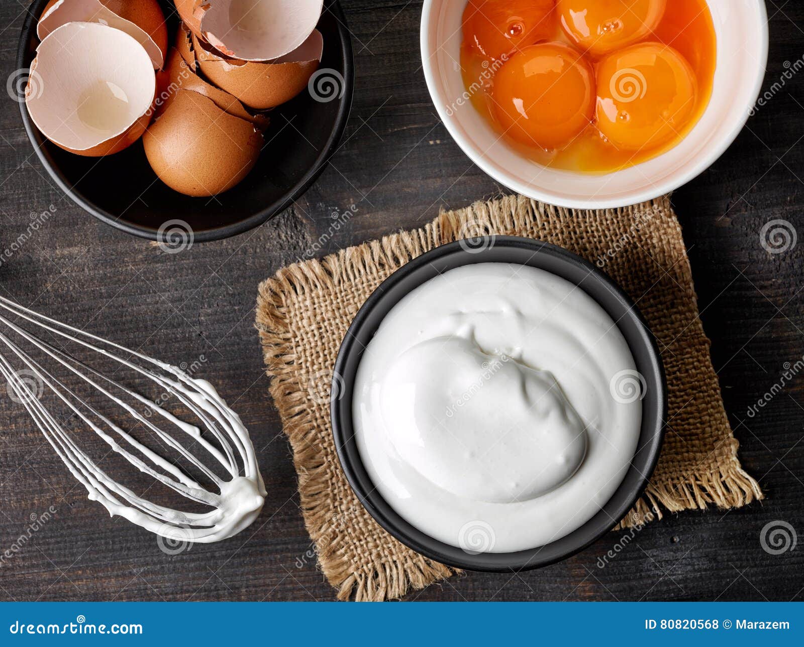 Bowl of Whipped Eggs Whites Stock Photo Image of wood, table 80820568