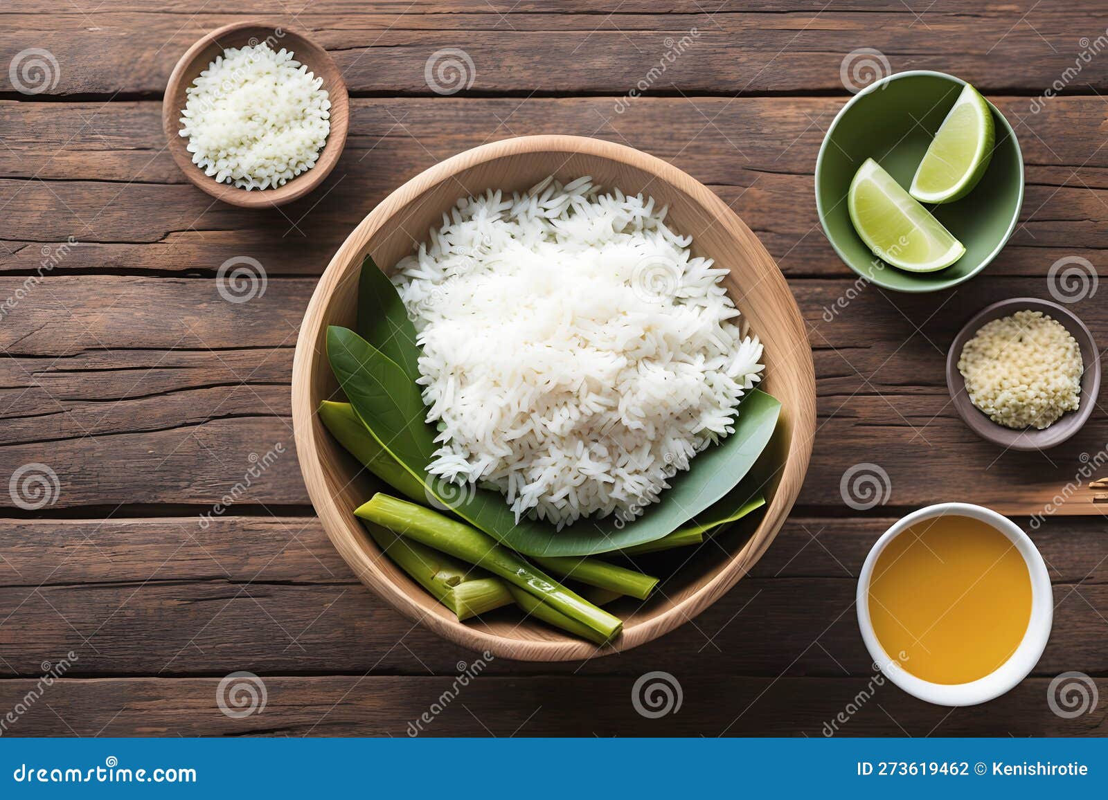Bowl of White Rice with Side Dishes, Generative AI Stock Photo - Image