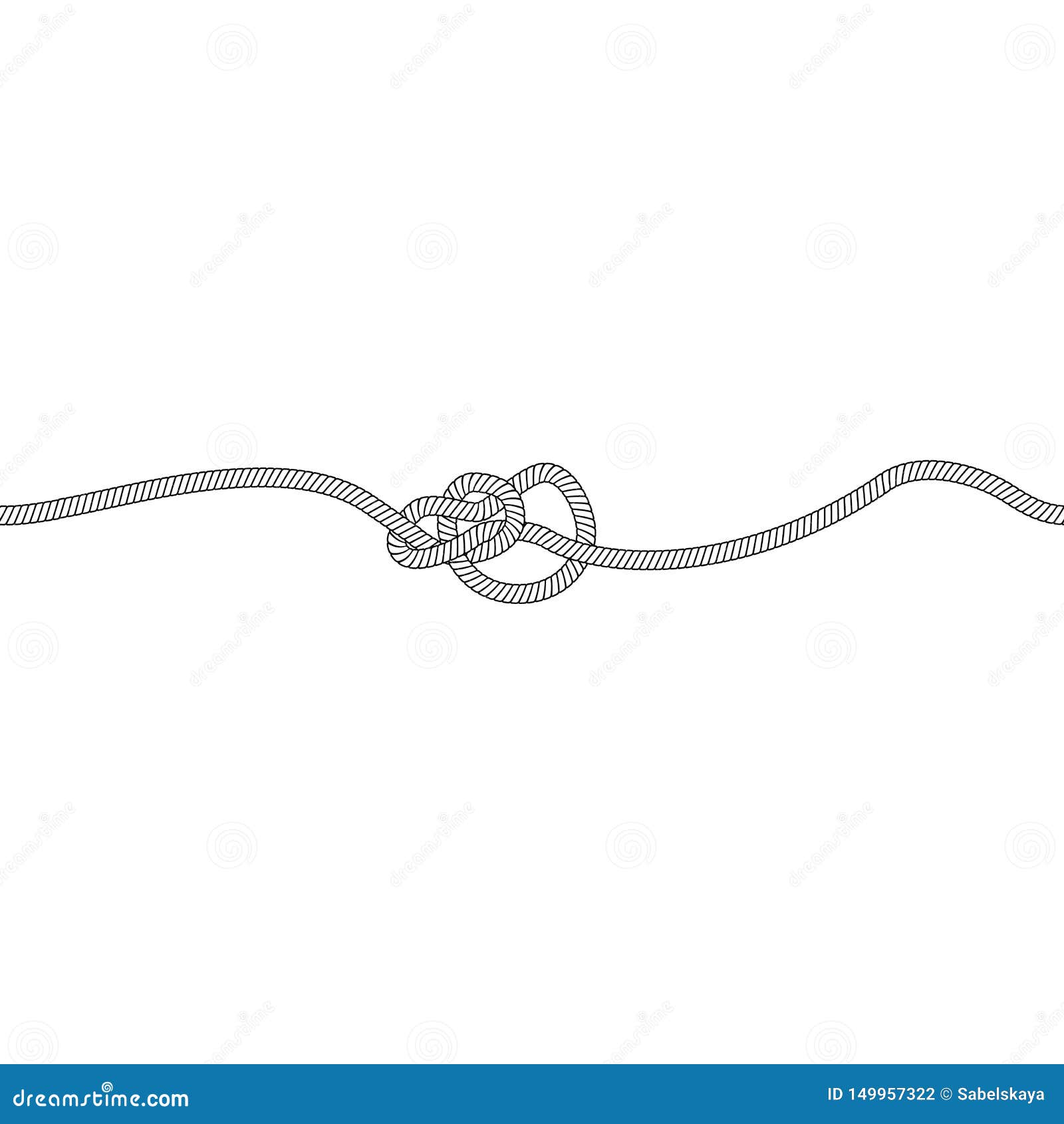 Bowline Knot or Loop of Marine and Nautical Rope, Cord or Cable. Stock