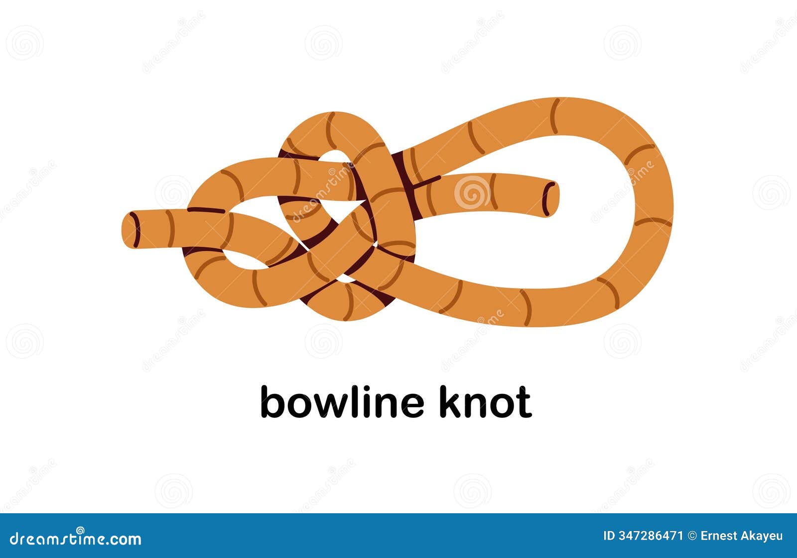 bowline knot, strong and secure loop. durable rope structure, reliable cord for binding and survival. fixed string tying