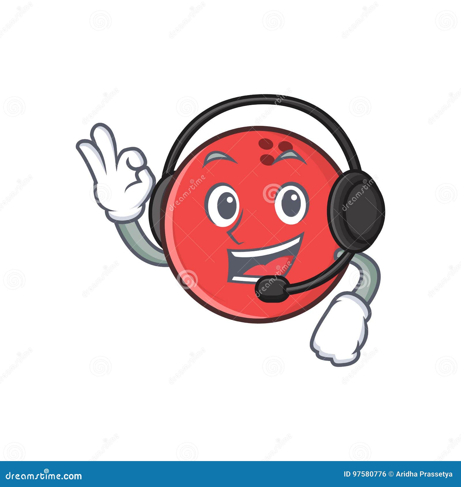 Bowling Ball Character Cartoon with Headphone Stock Vector