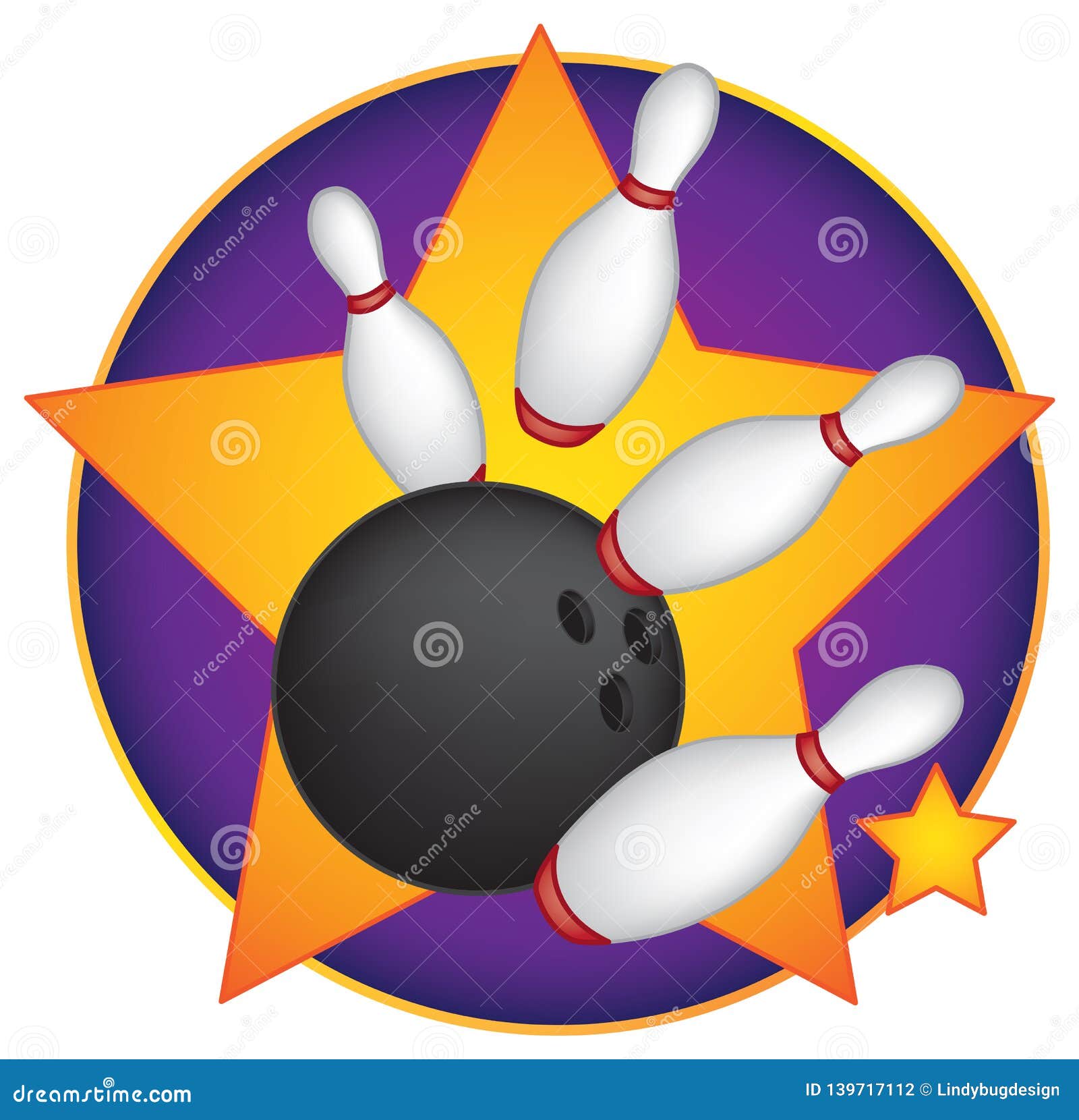 Bowling Pins Knocked Over by Bowling Ball Stock Illustration