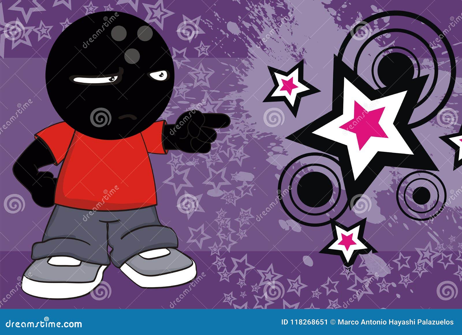 Grumpy Bowling Ball Head Kid Expression Background Stock Vector