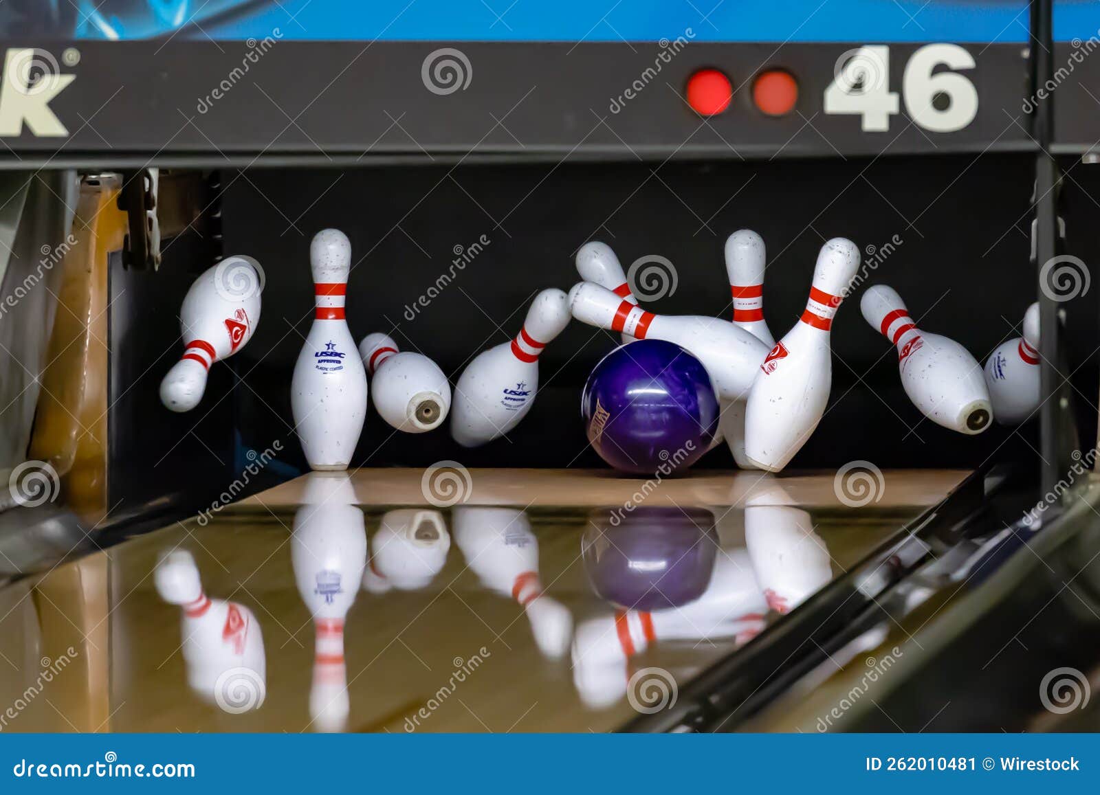 Ball Hitting Pins at a Bowling Alley Stock Image Image of hobby
