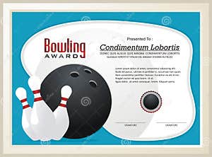 Bowling Certificate Diploma With Golden Cup Vector Sport Graduation 