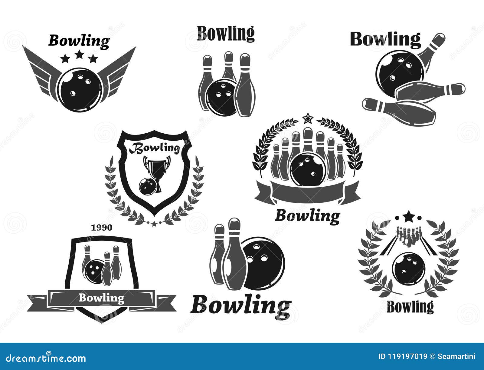 Bowling Championship or Contest Award Vector Icons Stock Vector ...