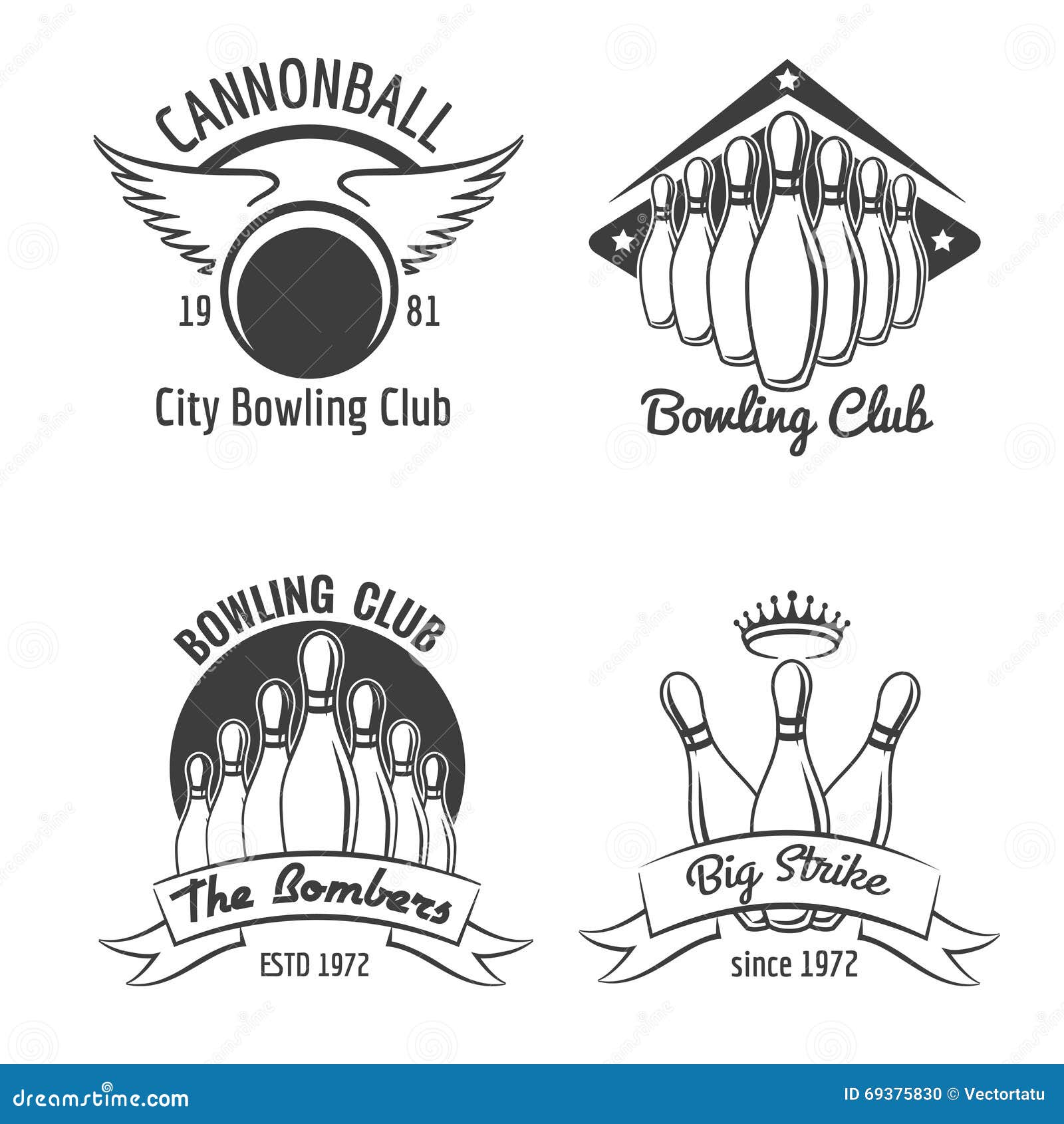 Bowling club emblem set stock vector. Illustration of club - 69375830