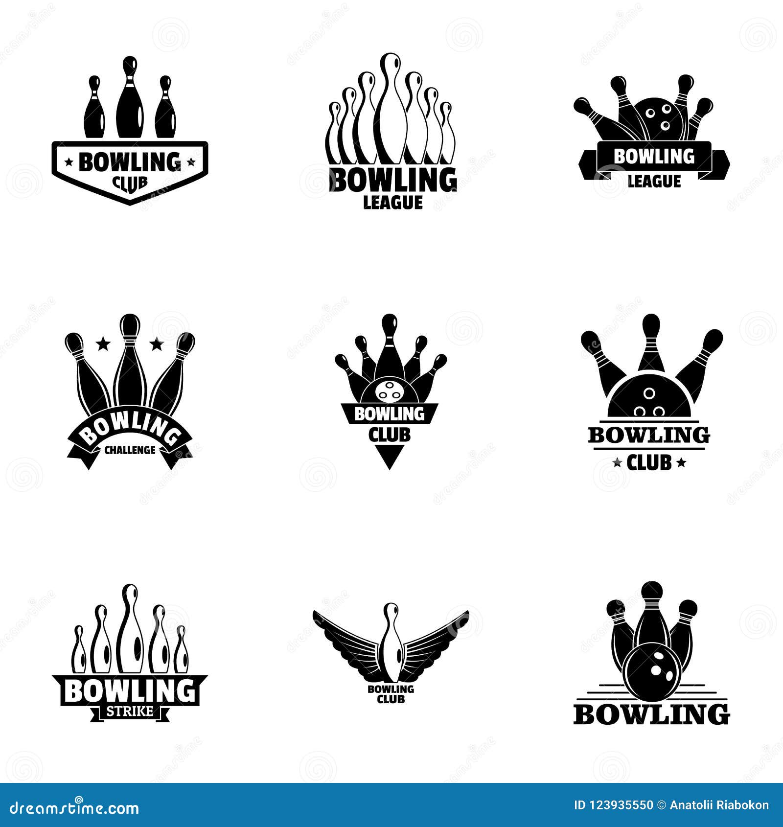 Bowling Club Logo Set, Simple Style Stock Vector - Illustration of ...