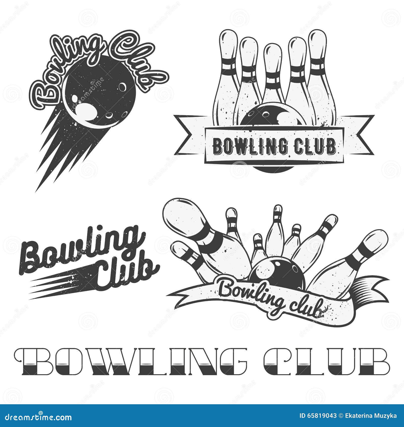 Bowling Club Logo Vector Set in Vintage Style. Labels, Badges and ...