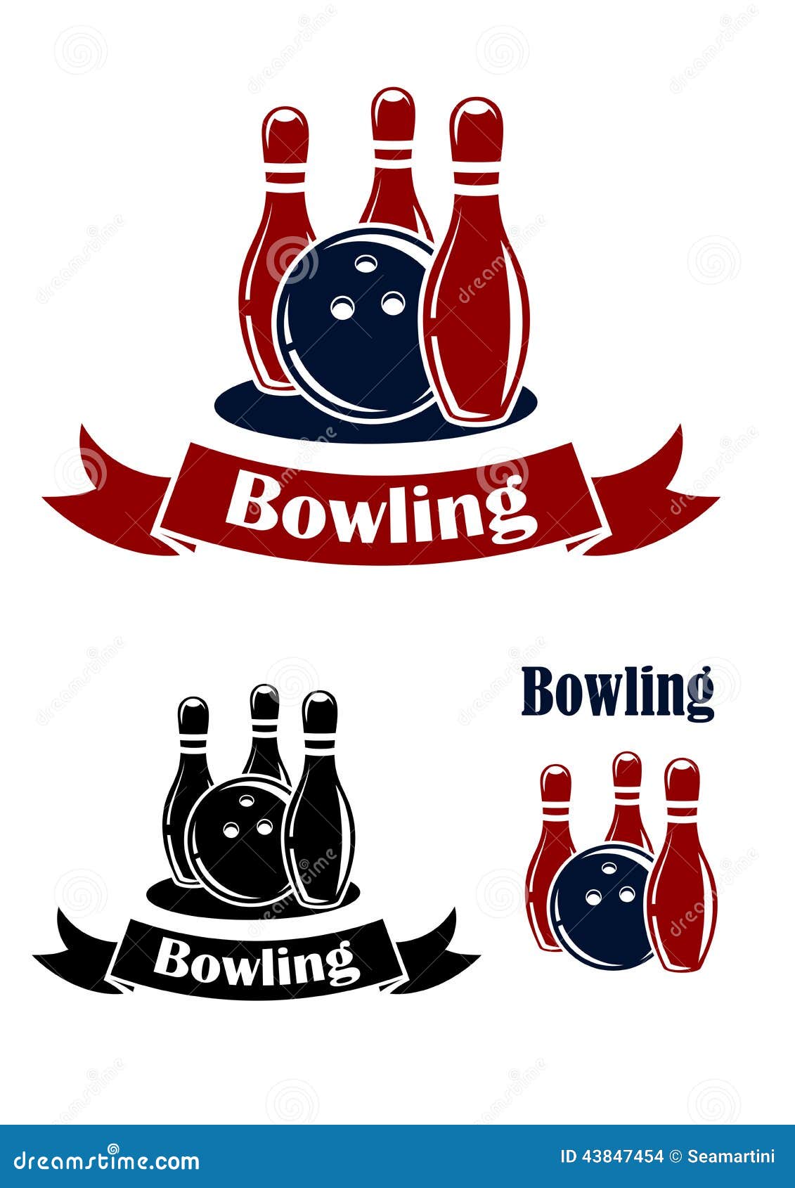 Bowling Emblems with Ball and Ninepins Stock Vector - Illustration of ...
