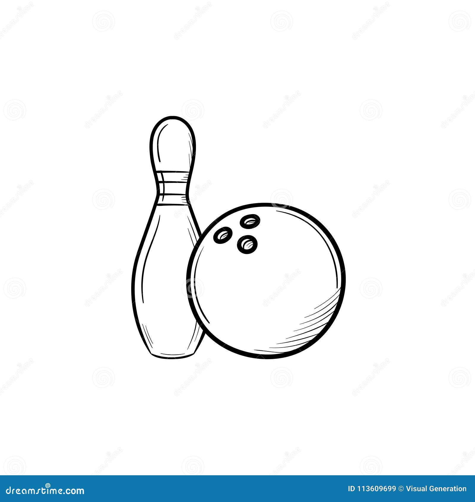 Bowling Hand Drawn Sketch Icon. Stock Vector - Illustration of isolated