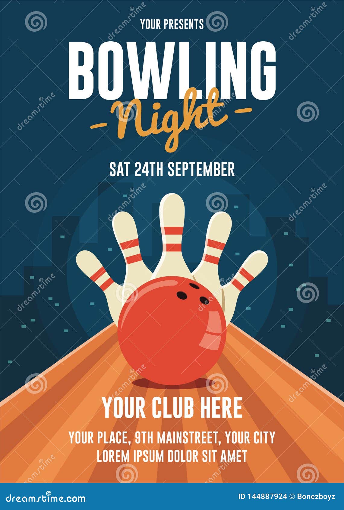 Bowling Night Flyer Template Stock Vector Illustration Of Print Ball