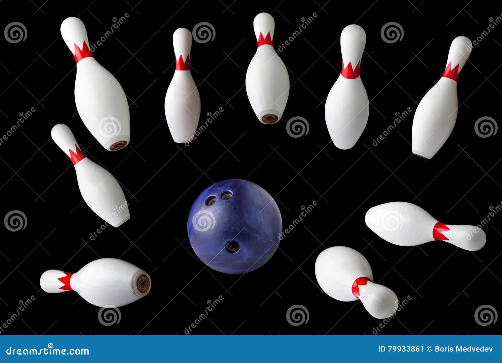 bowling pins and ball  on black background