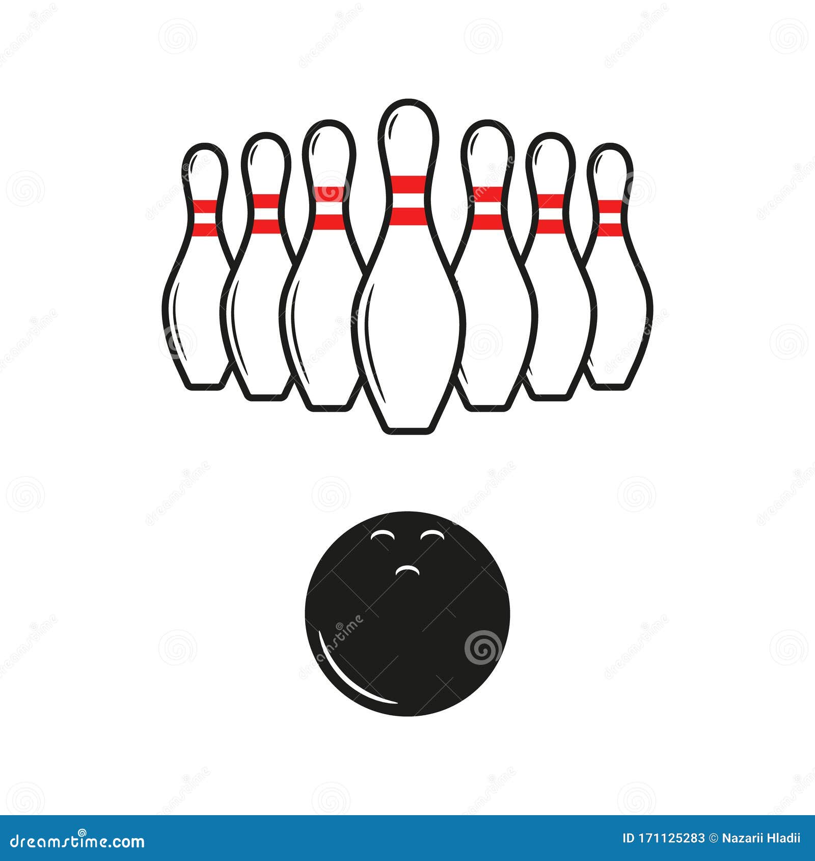 Bowling Pins and Ball. Vector Illustration. Isolated. Stock Vector Illustration of black
