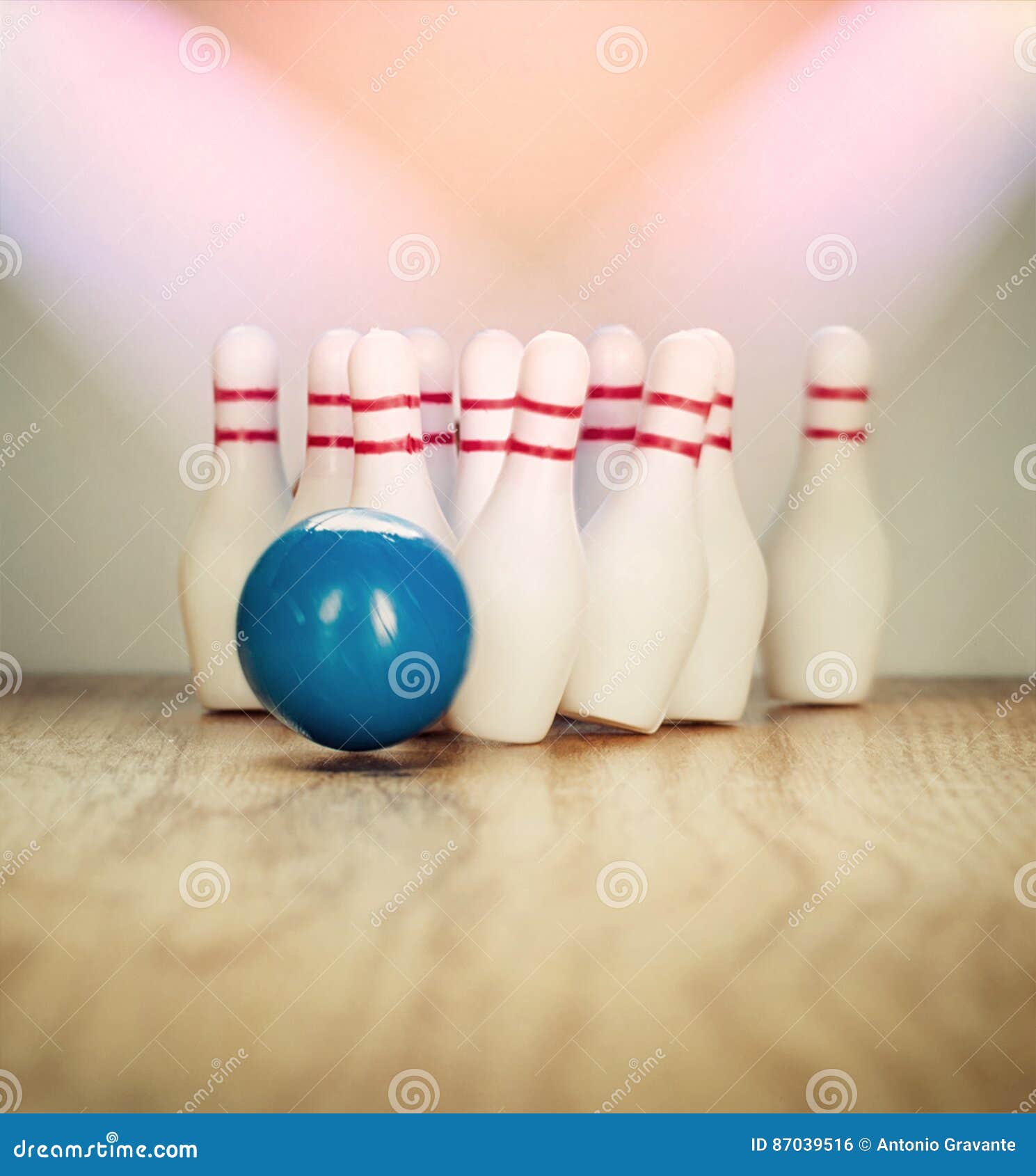 Bowling Pins and Bowling Ball in Miniature Stock Photo Image of