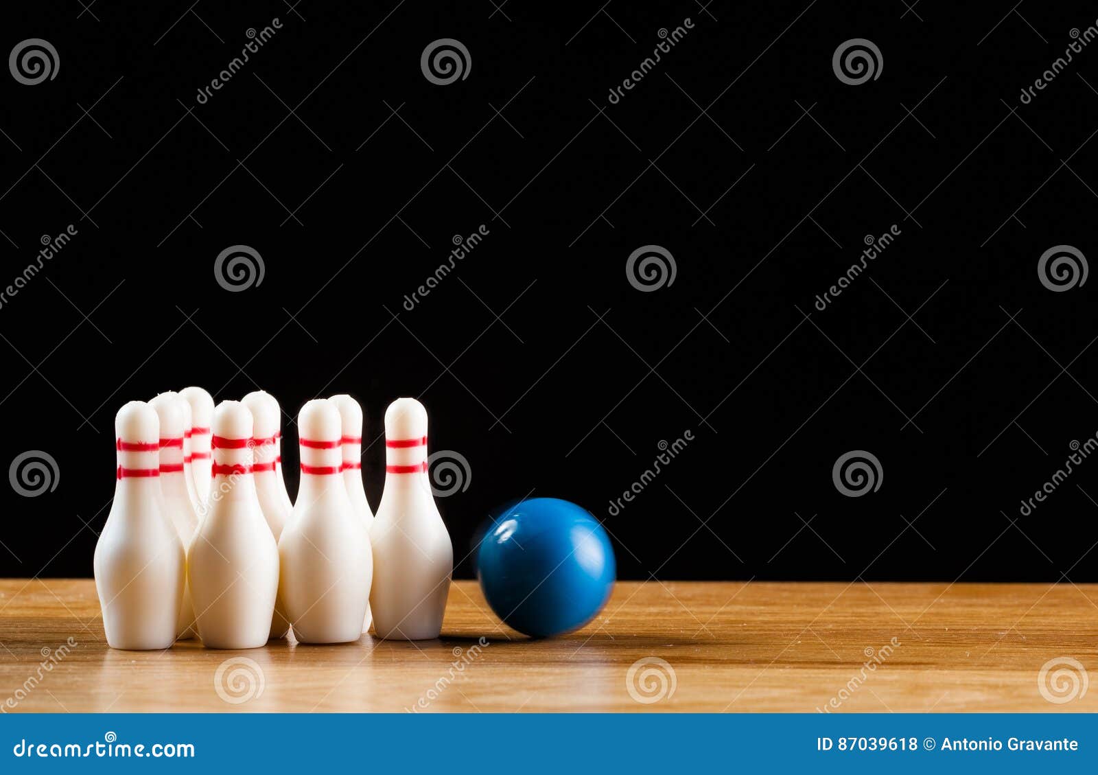 Bowling Pins and Bowling Ball in Miniature Stock Photo Image of track