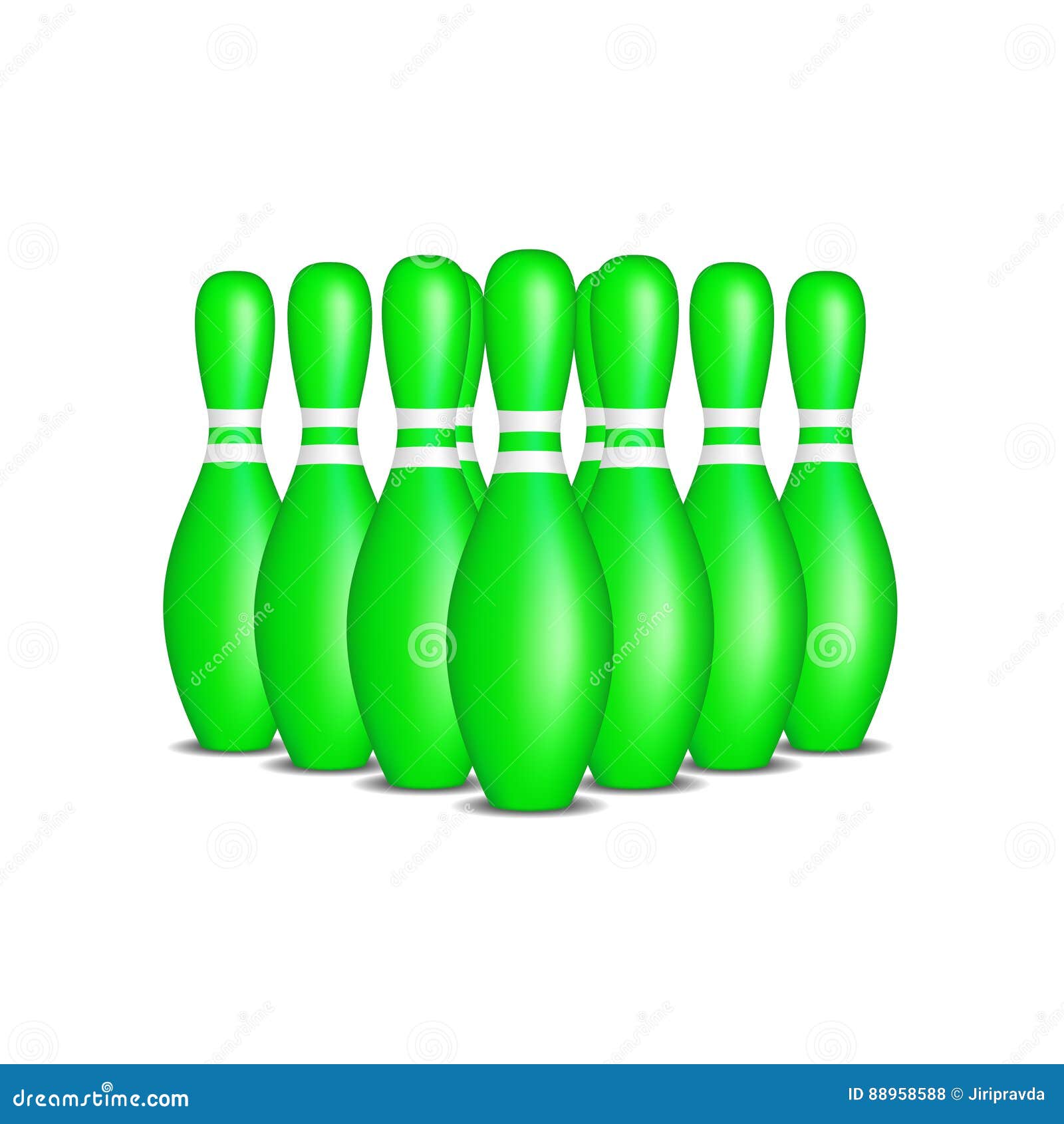 Bowling Pins In Green Design With White Stripes Standing In Formation