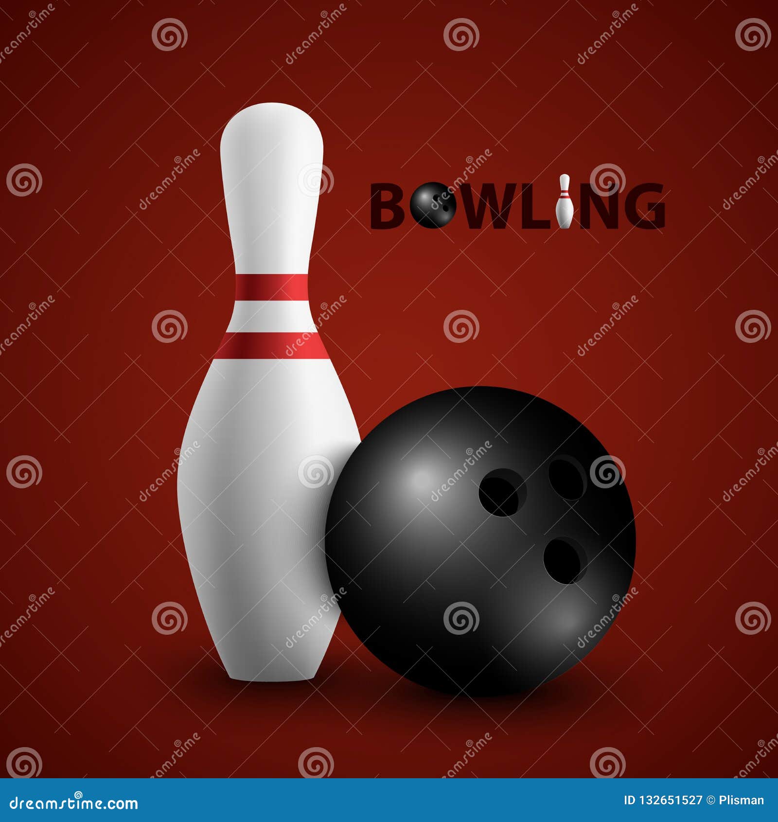 Bowling Poster with Ball and Pin Template Stock Vector - Illustration