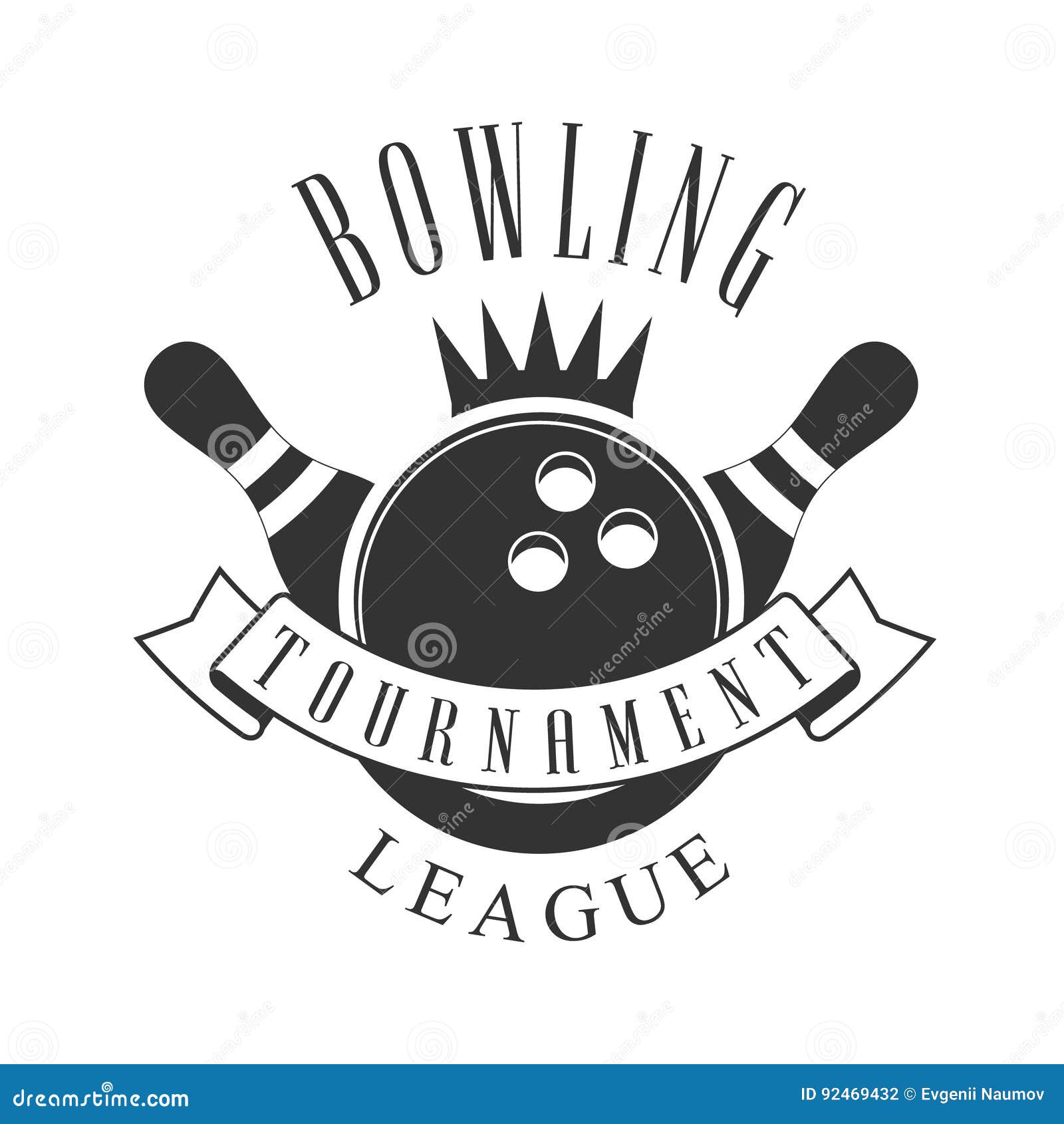 Bowling Tournament League Vintage Label. Black and White Vector ...