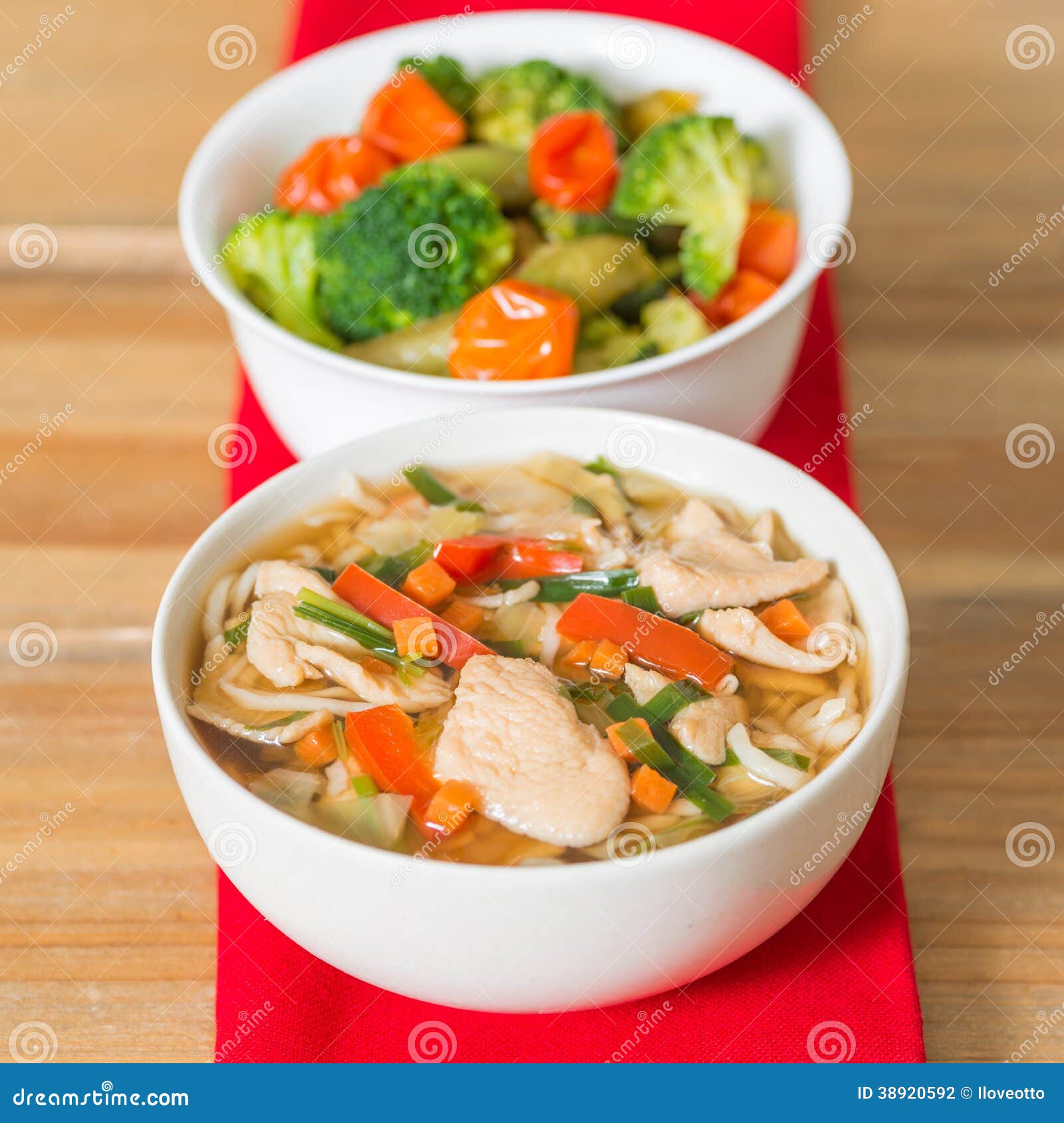 Bowls of Asian Soup Noodles Stock Photo Image of green, traditional
