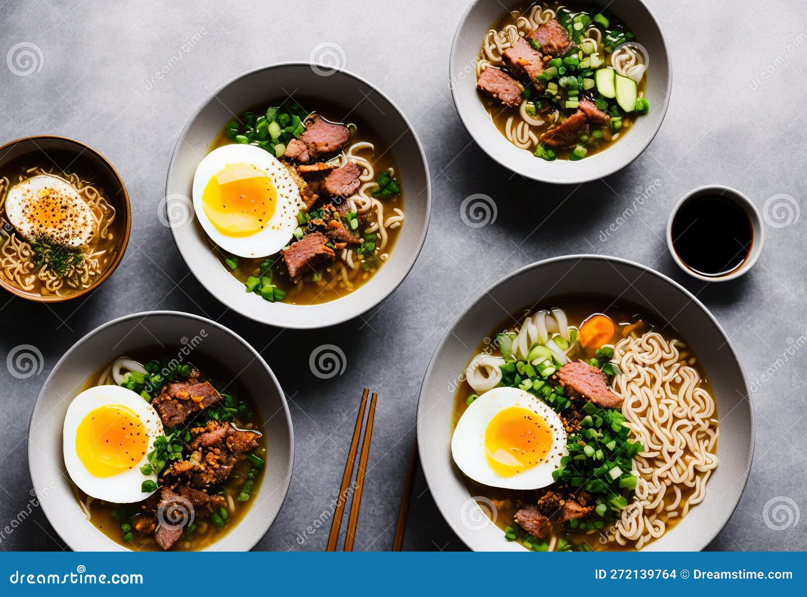 Bowls of Ramen Soup with Egg and Meat (Japan Stock Photo Image of