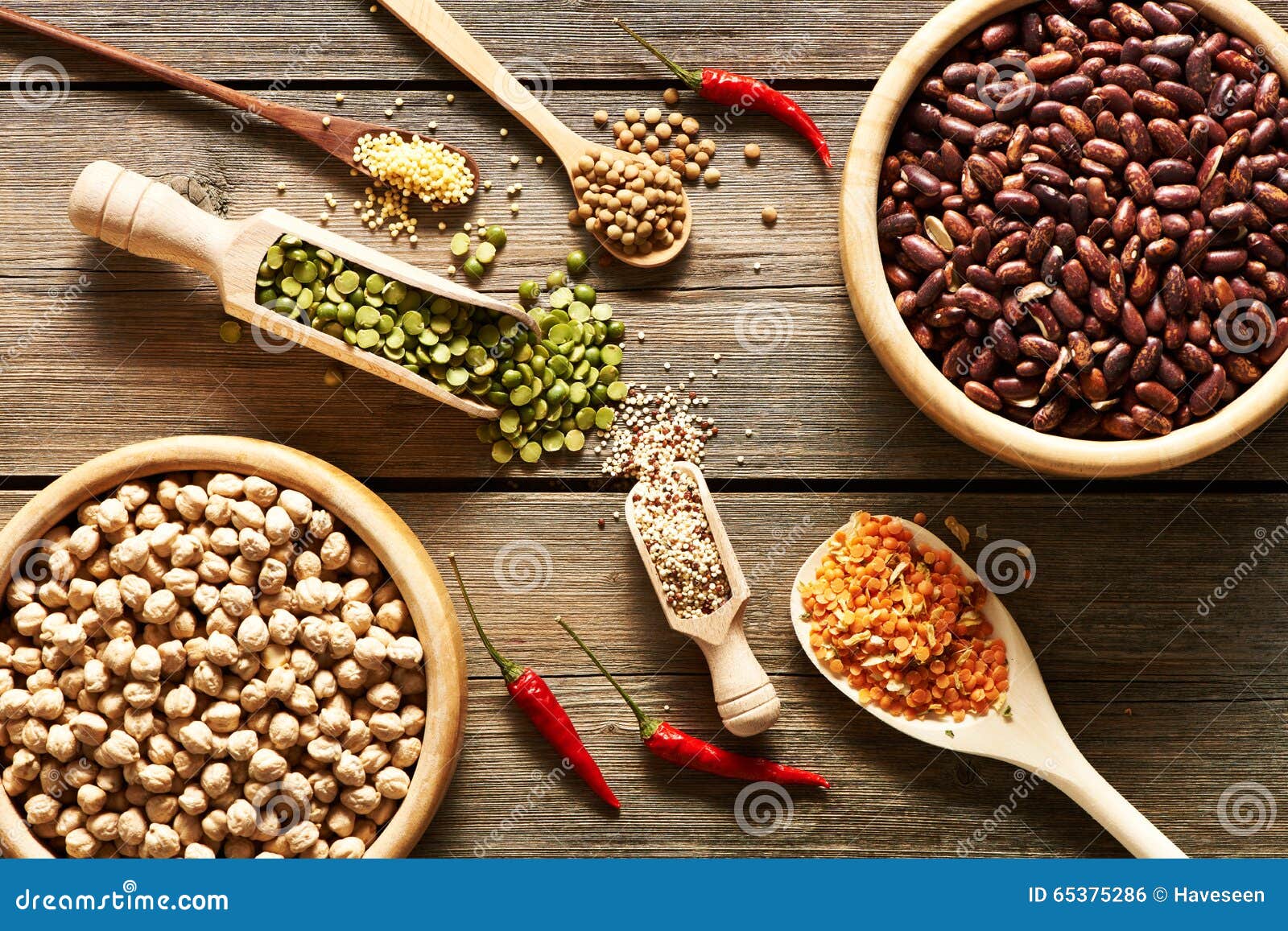 Bowls and Spoons of Various Legumes Stock Photo - Image of collection ...