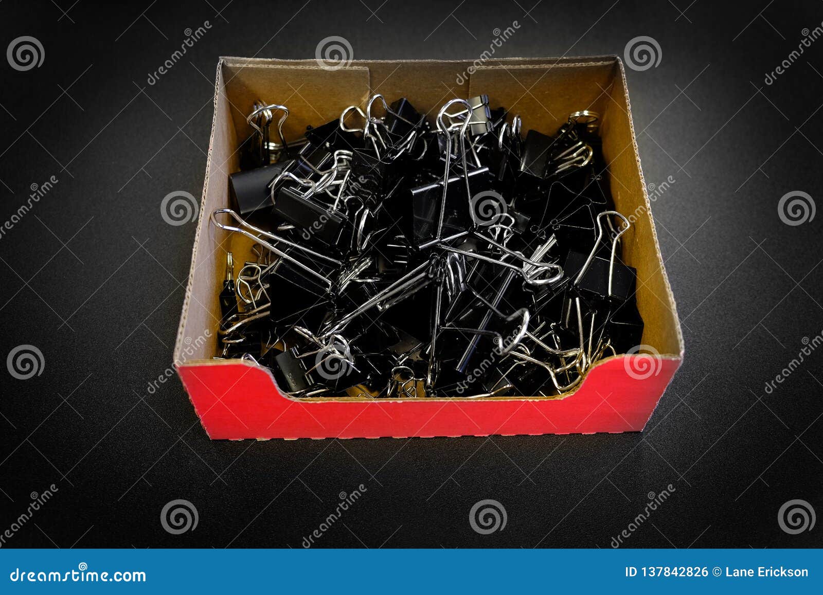 Box of Clips Binderclips Black Paperclips Office Supplies Stock Photo ...