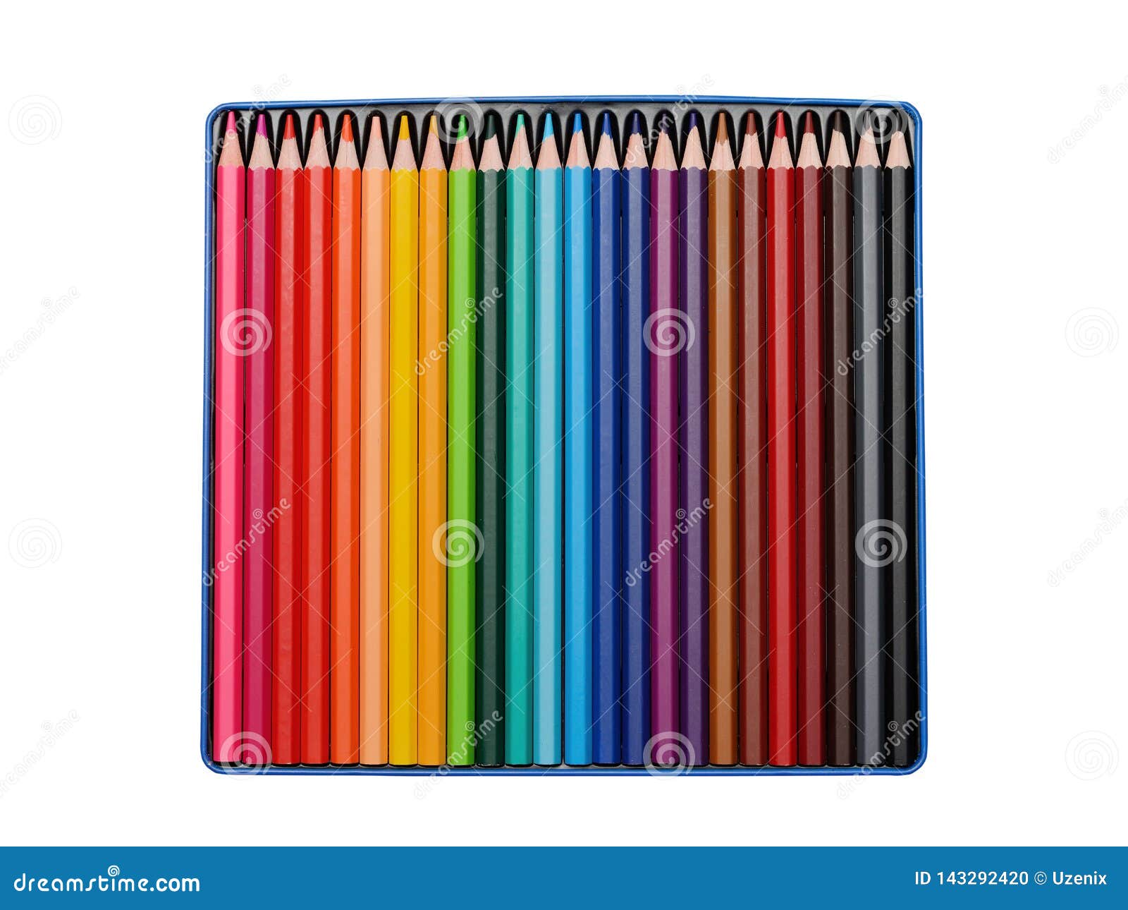 Box with Colored Pencils on a White Background Stock Photo - Image of