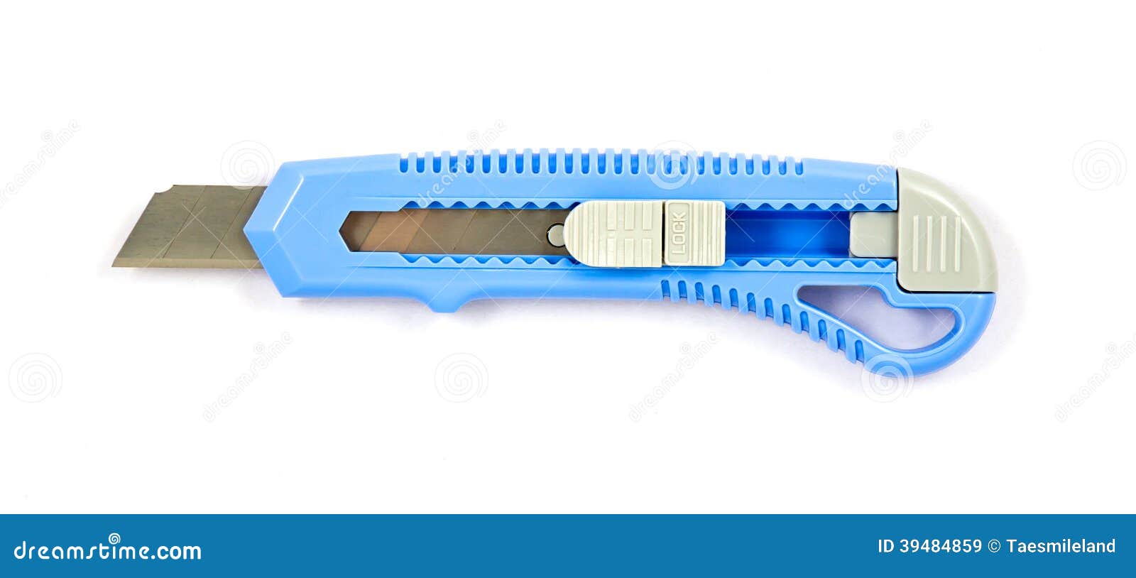 Blue box cutter isolated on white.