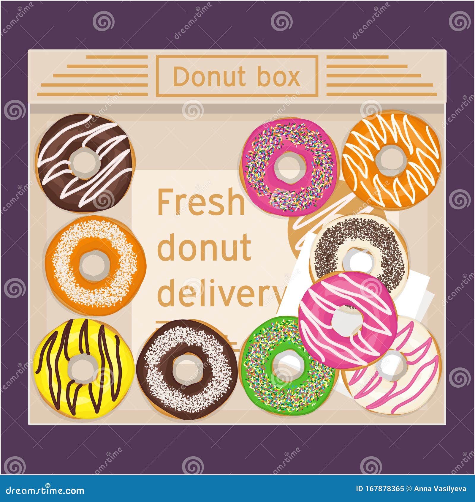 Box of Donuts. Donut Delivery Stock Vector Illustration of icing