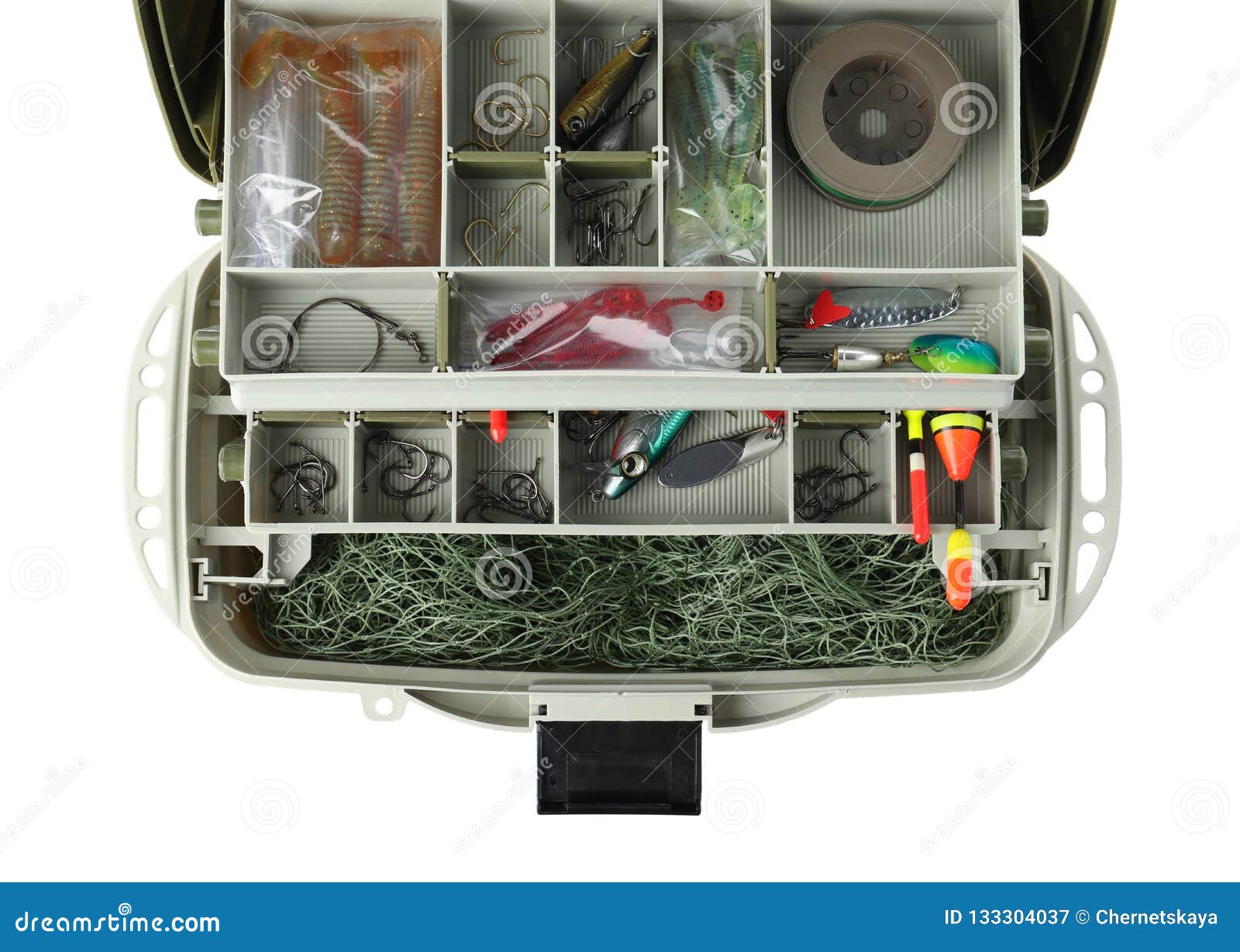 Box with Fishing Tackle on White Background Stock Image - Image of fishery,  angling: 133304037