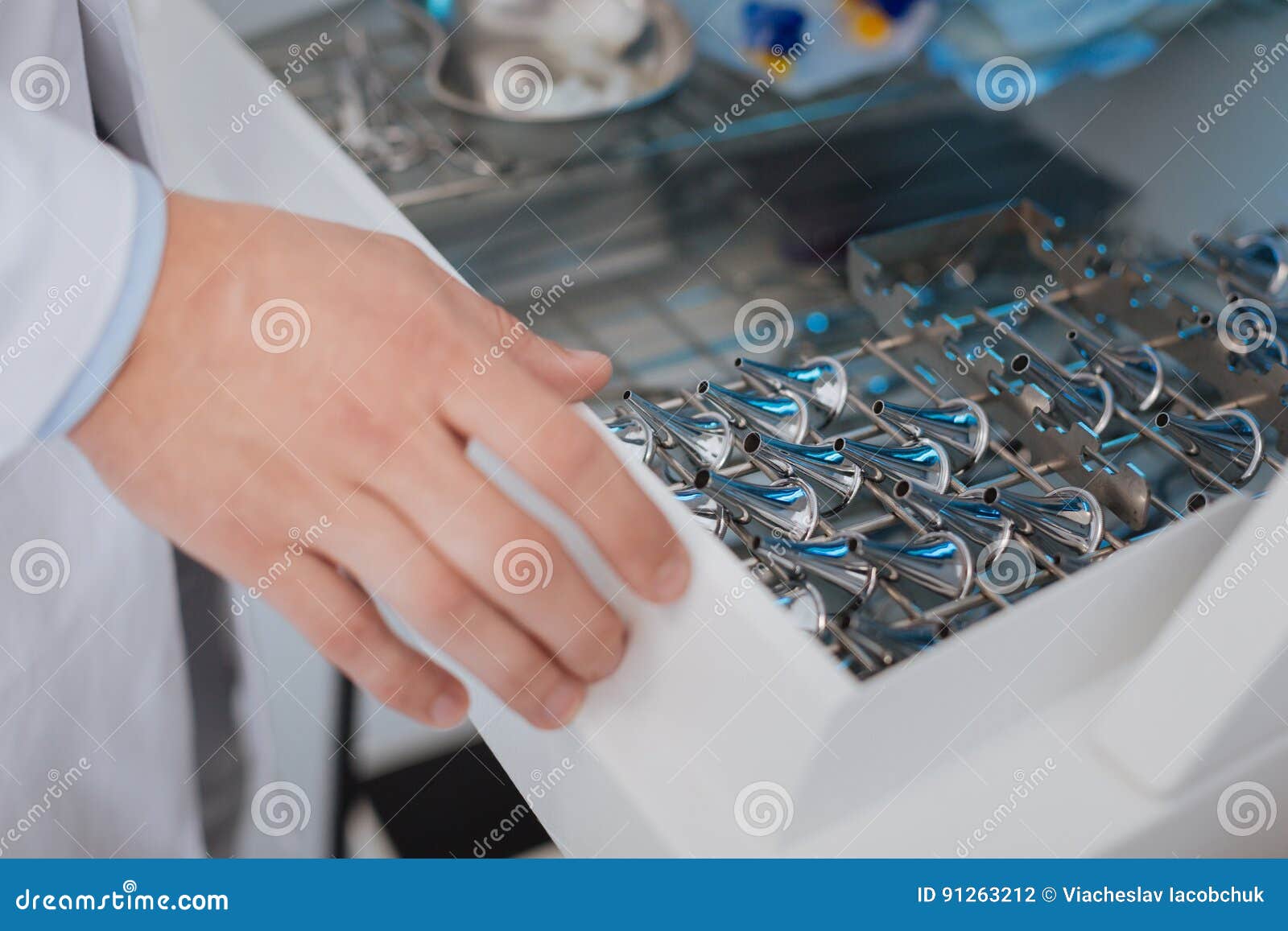 box with instruments for ent doctor being ready for use