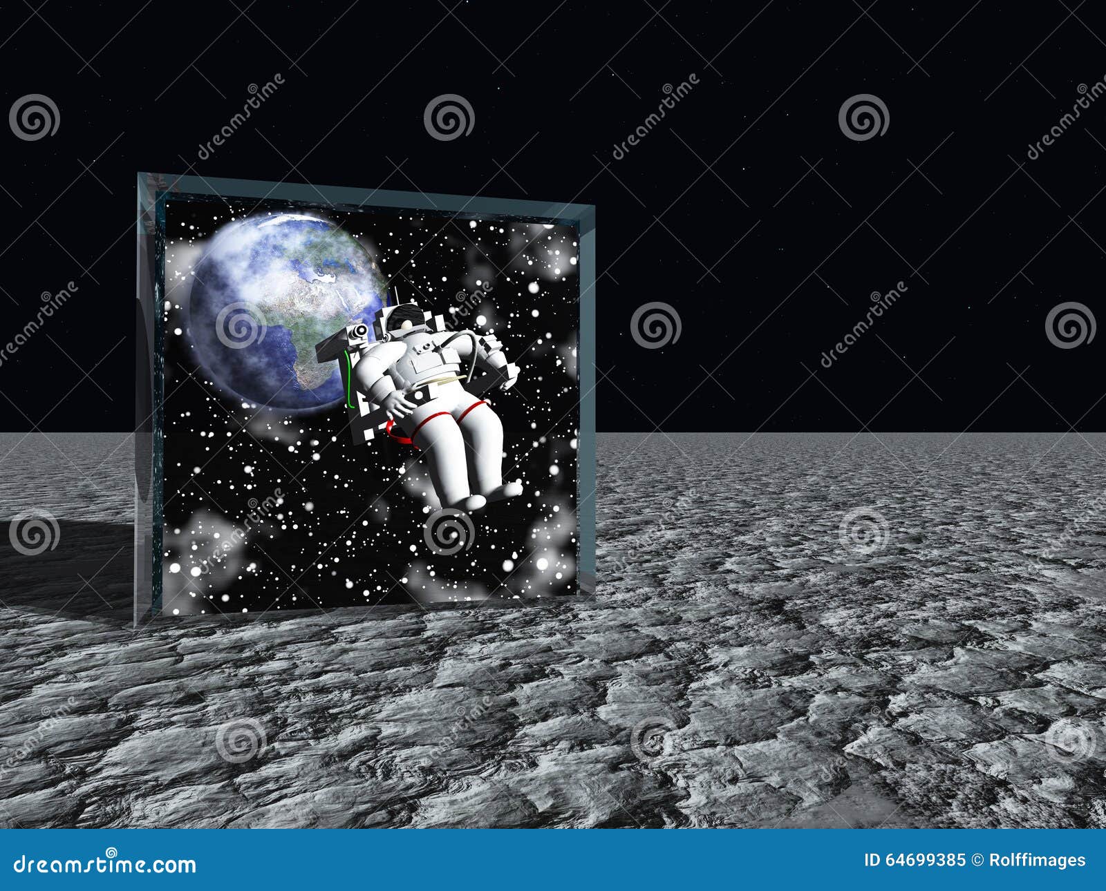 box on lunar like surface contains astronaut