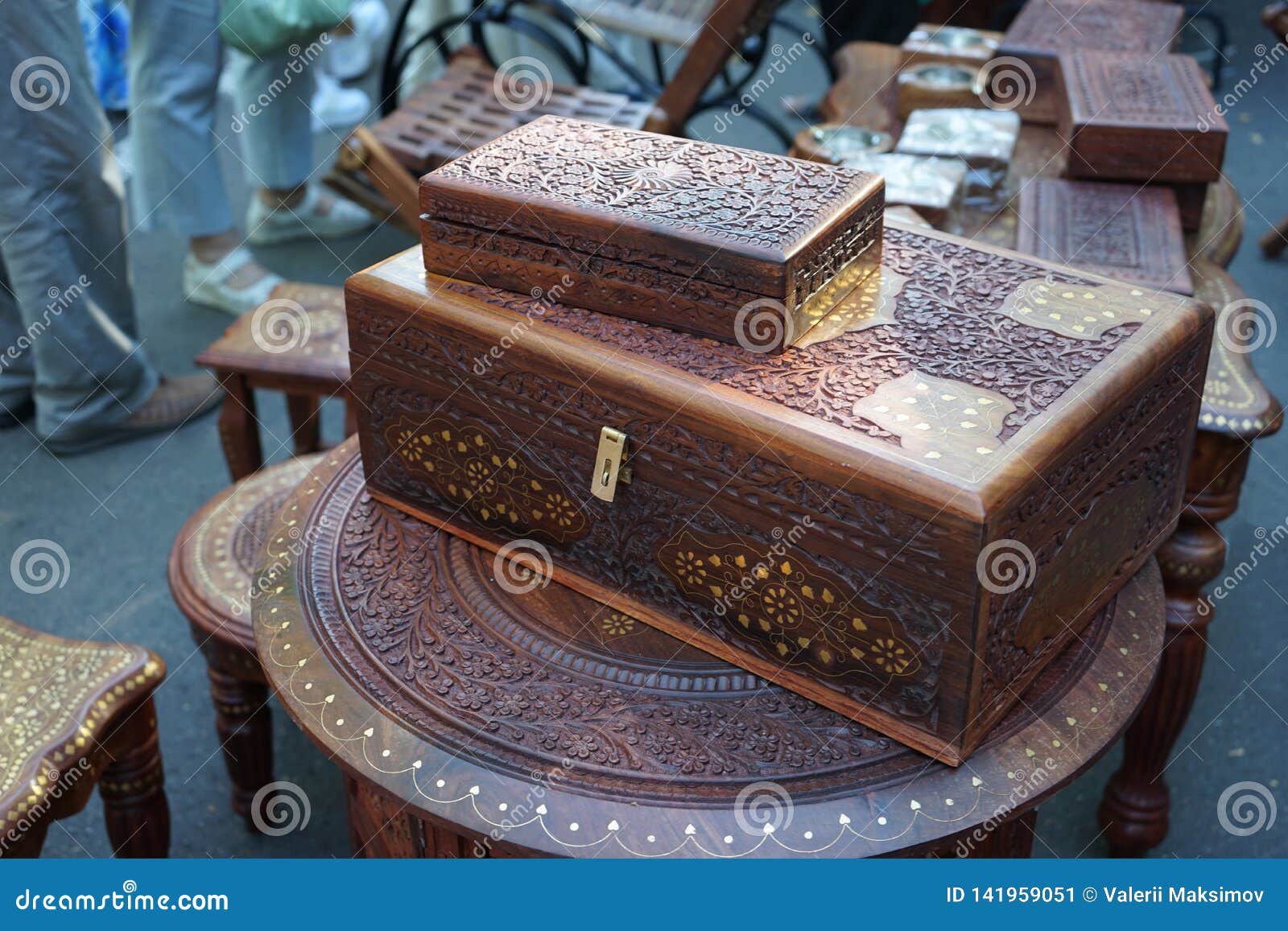 Box Made of Mahogany with Indian Ornaments Stock Image Image of shop