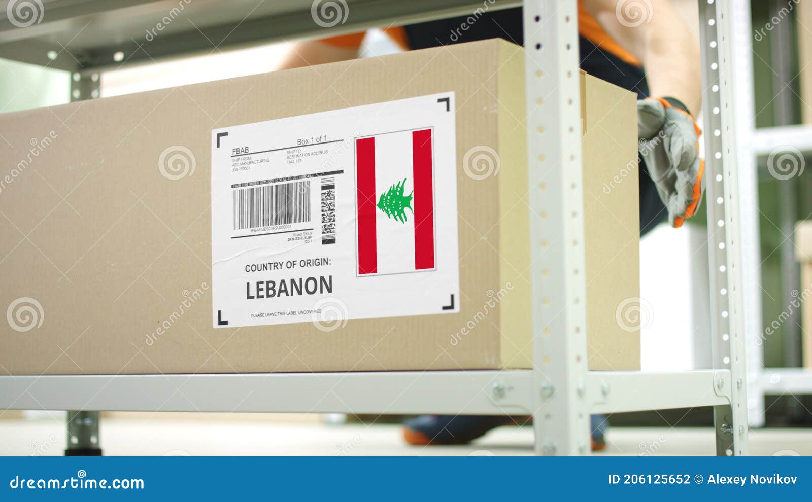 Box with Products from Lebanon and Storage Employee Stock Photo Image