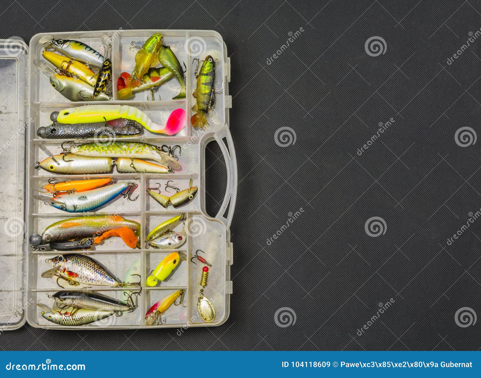 Box with a Set of Artificial Fish Baits. Stock Image - Image of sell, hook:  104118609