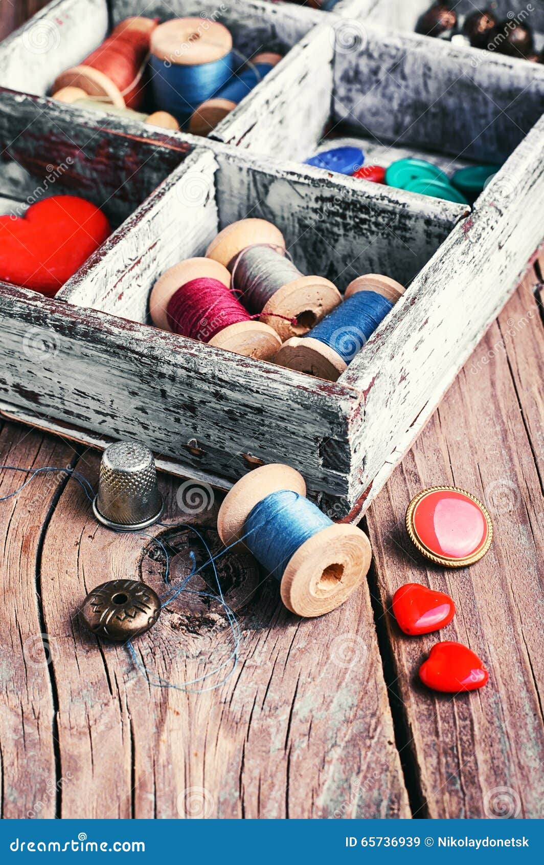 Box with sewing tools stock image. Image of roll, bobbin 65736939