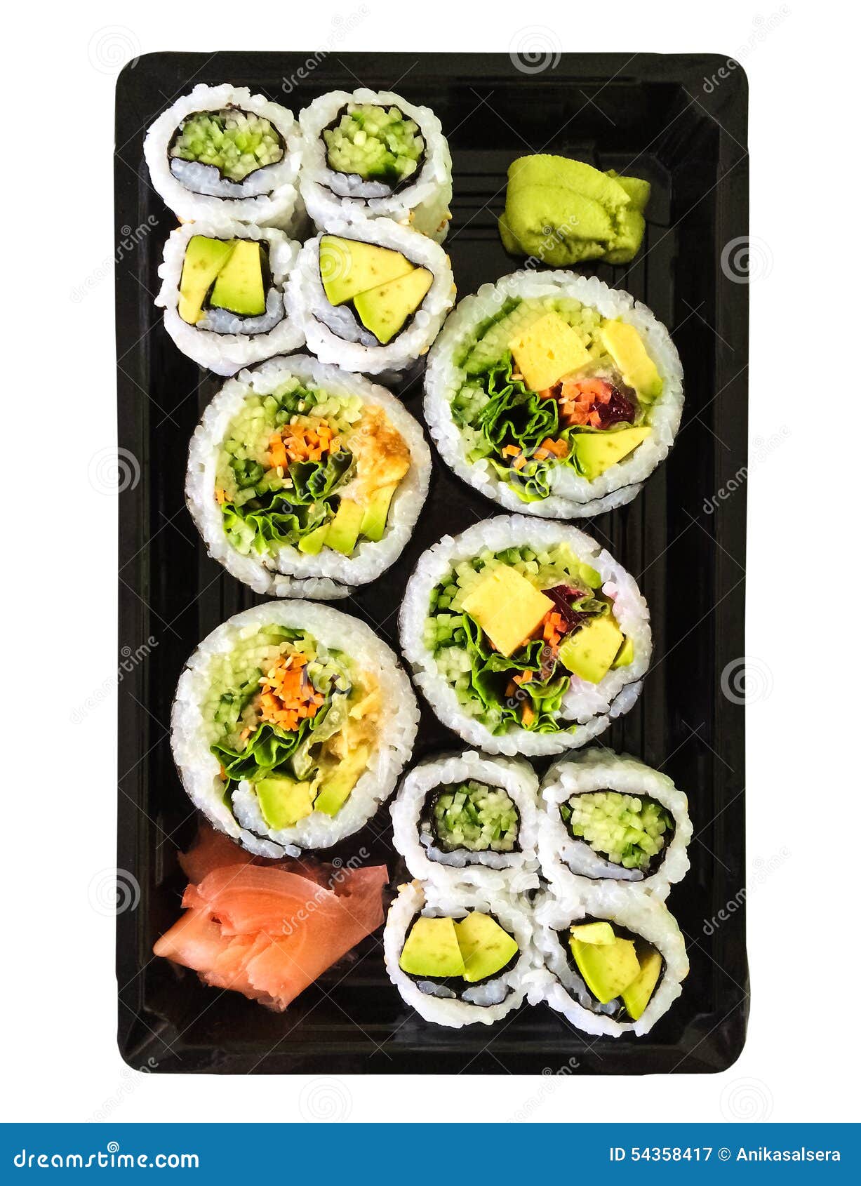 Box of Vegetarian Sushi on White Background Stock Image Image of