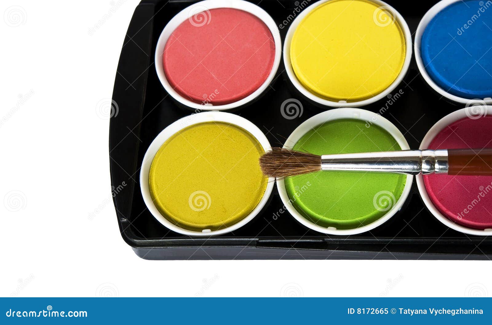 Box of Watercolors and Paintbrush Stock Image Image of bright, school