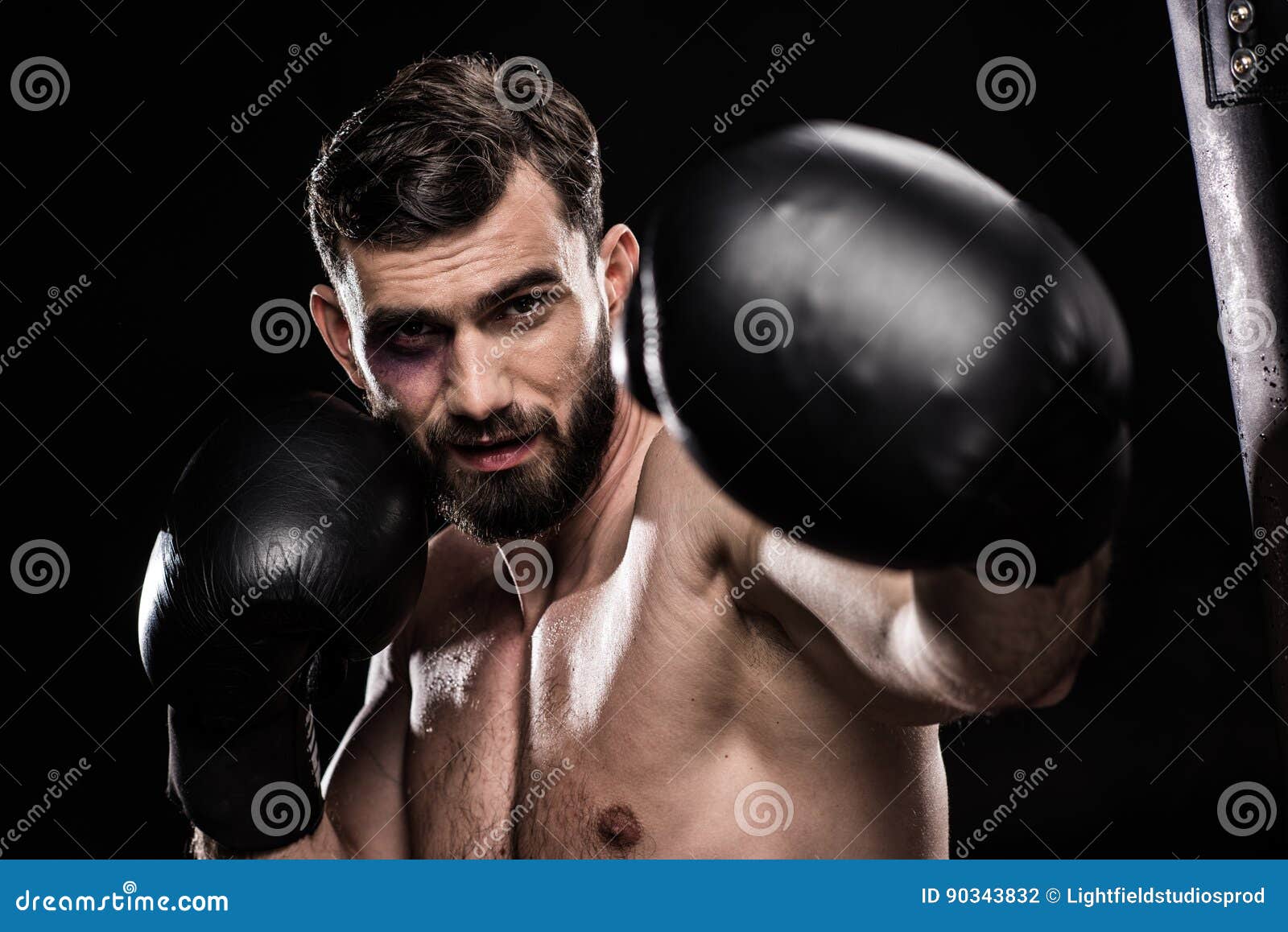 Boxer with black eye stock photo. Image of punching, muscular 90343832