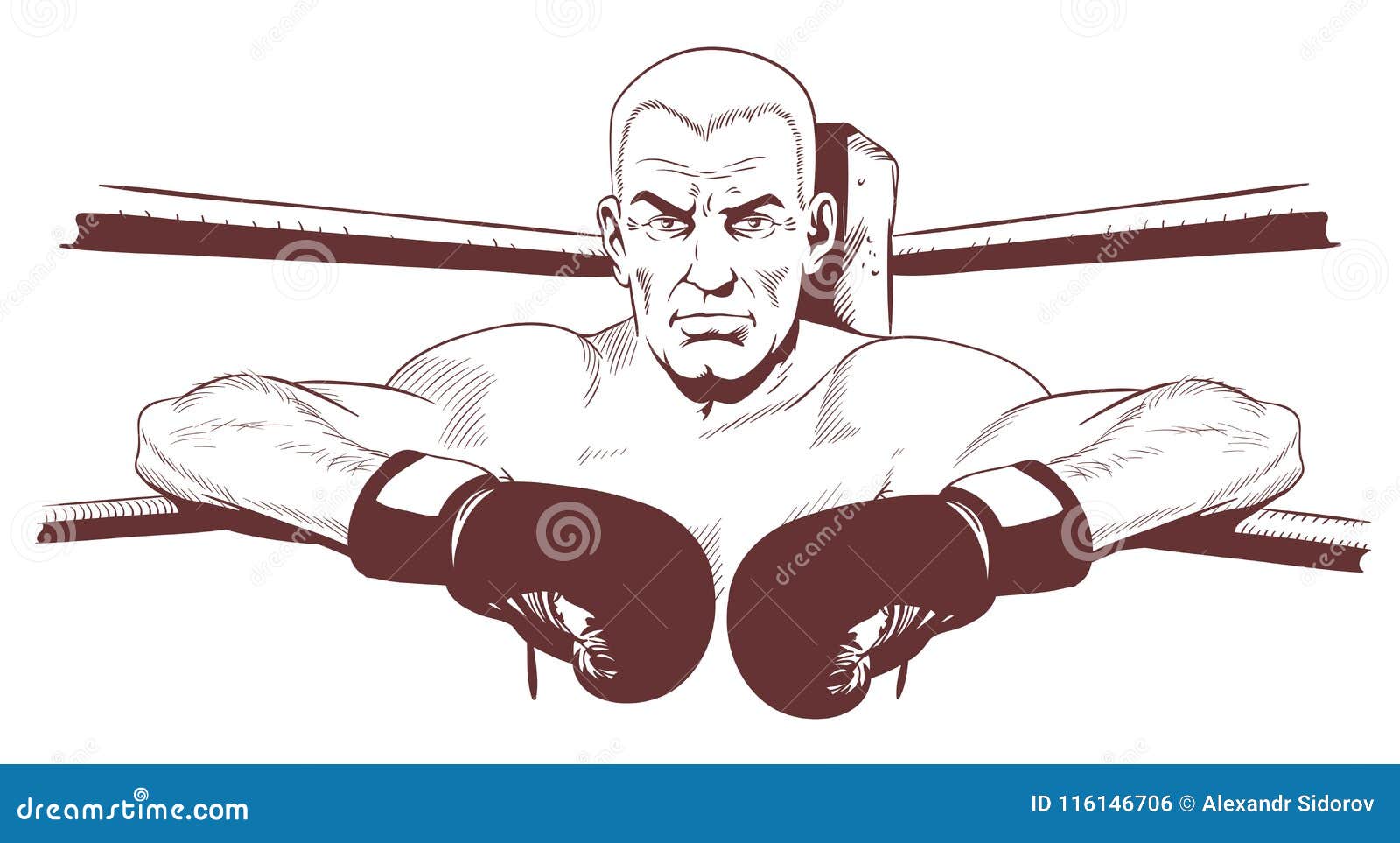 Boxer in Corner of Boxing Ring. Stock Illustration. Stock Vector