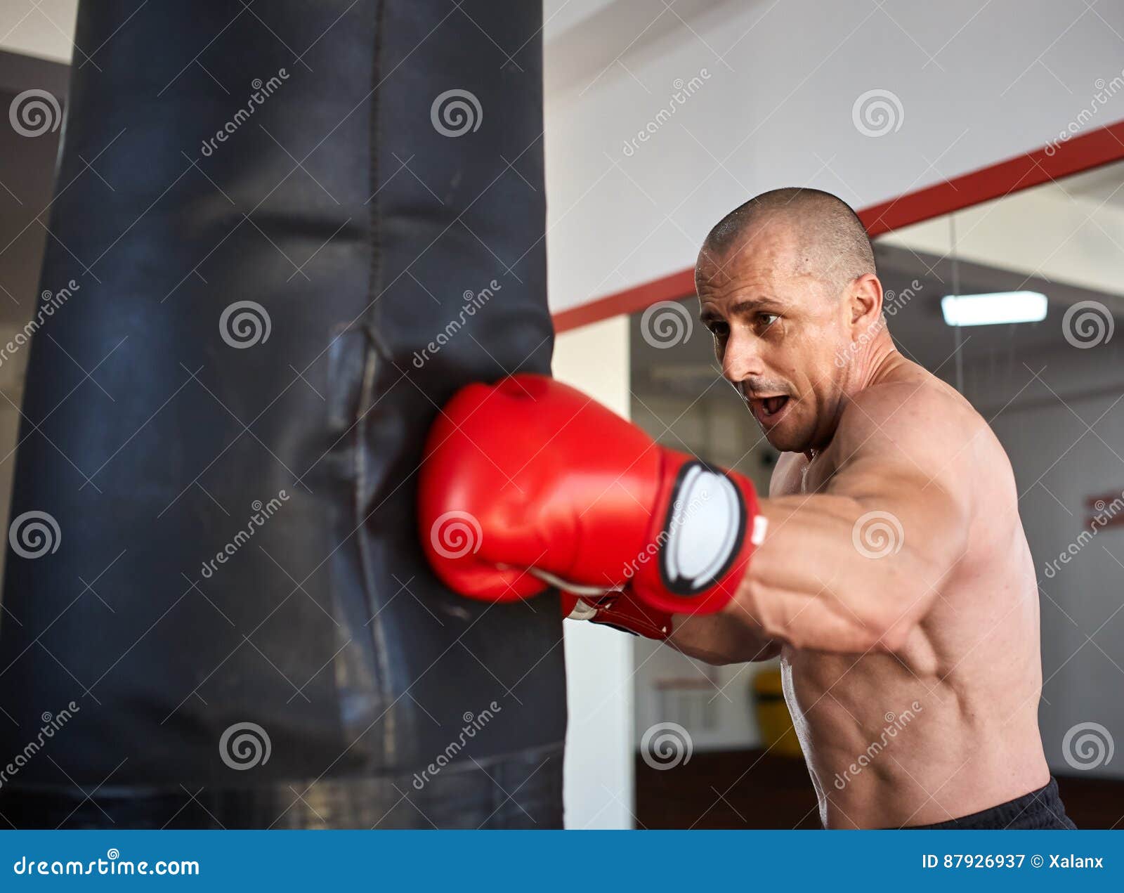 Boxer with heavy bag stock image. Image of practice, muay 87926937