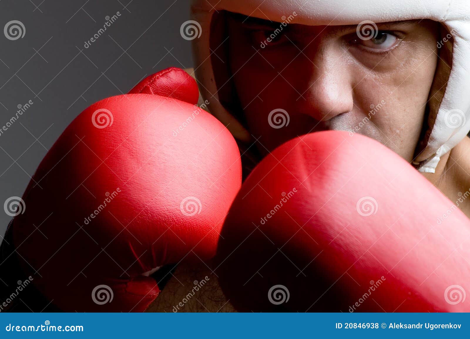 Boxer in Helmet and Boxing Gloves Close Up Stock Photo Image of