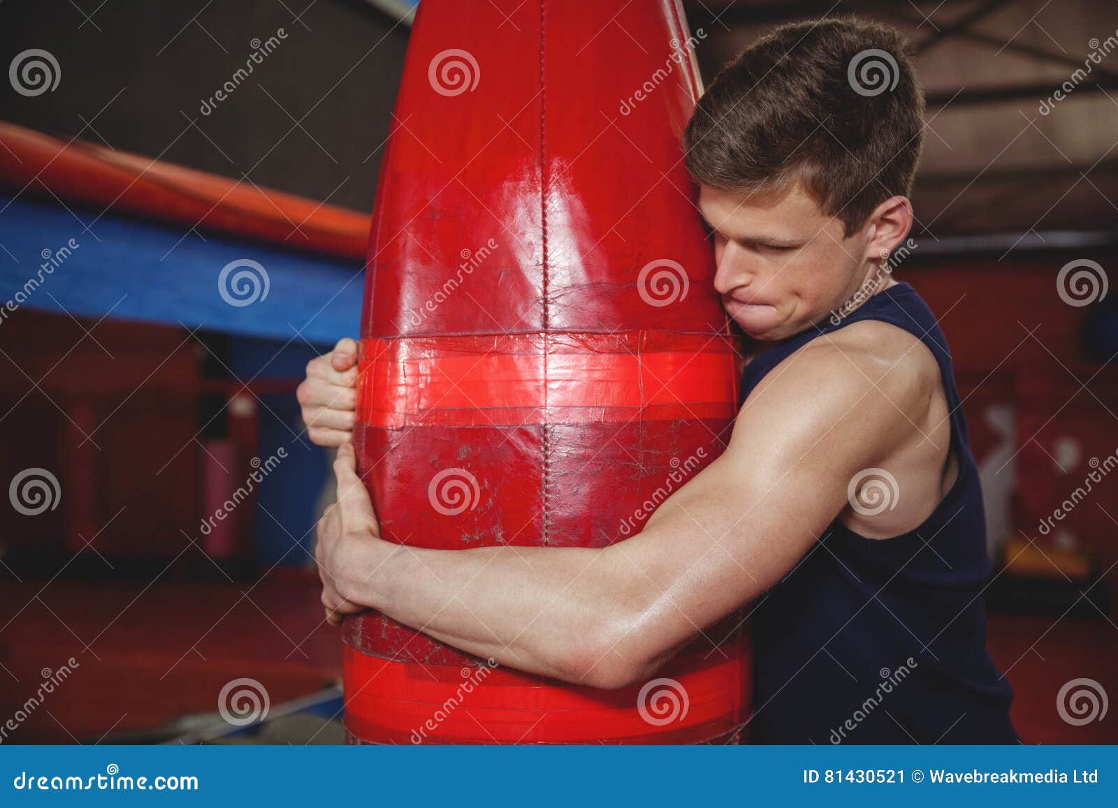 Boxer lifting punching bag stock image. Image of studio 81430521
