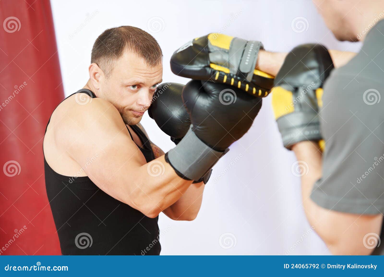 Boxer Man at Boxing Training with Punch Mitts Stock Photo Image of
