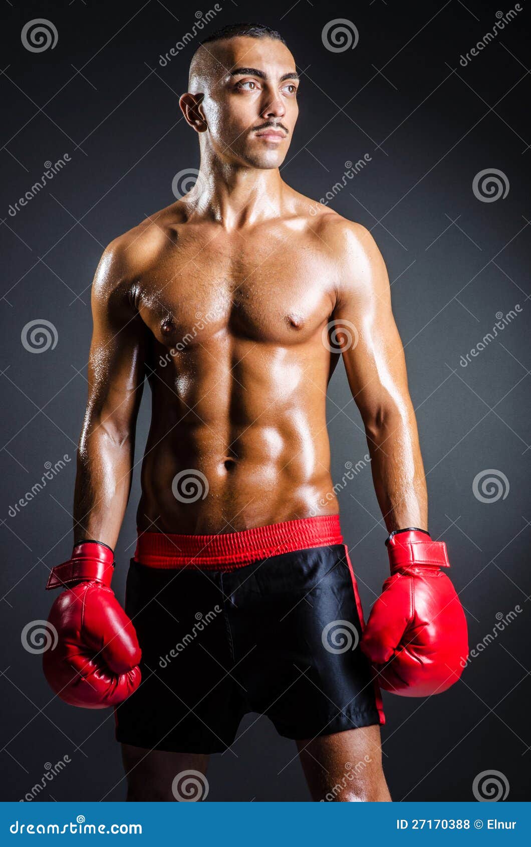 Boxer with Red Gloves in Dark Stock Photo Image of handsome, action