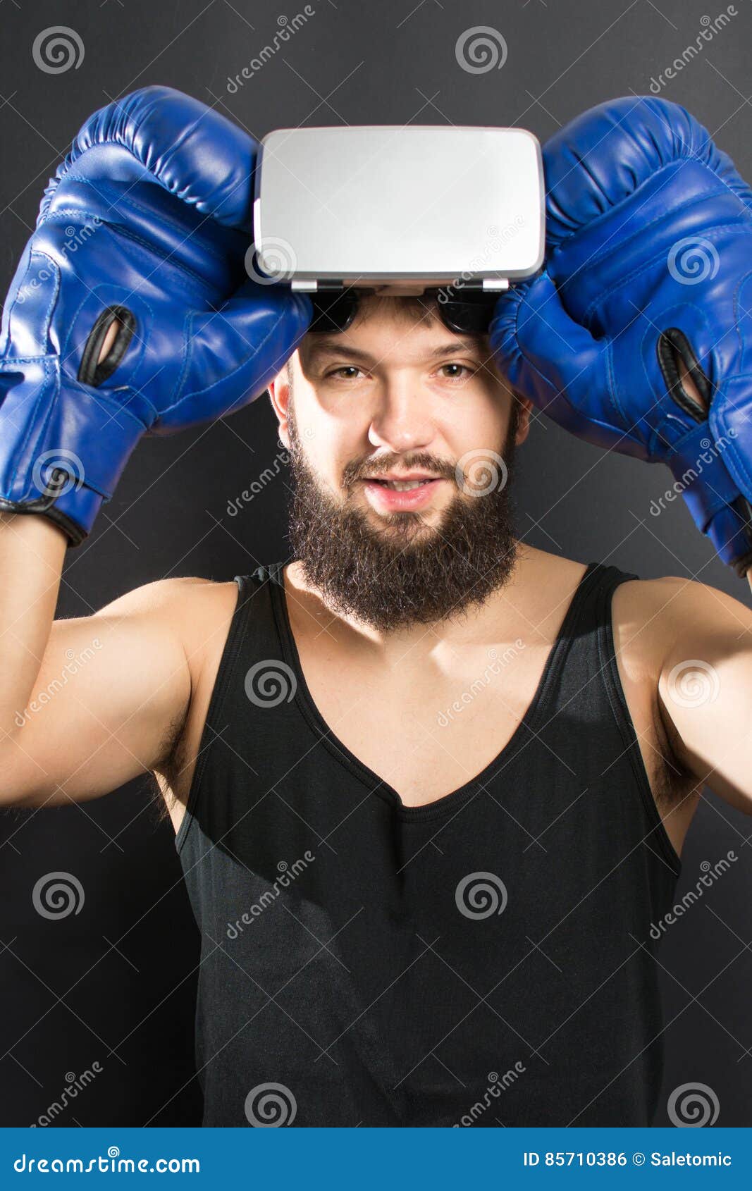 Boxer with VR Glasses and Blue Gloves Stock Photo Image of athletic