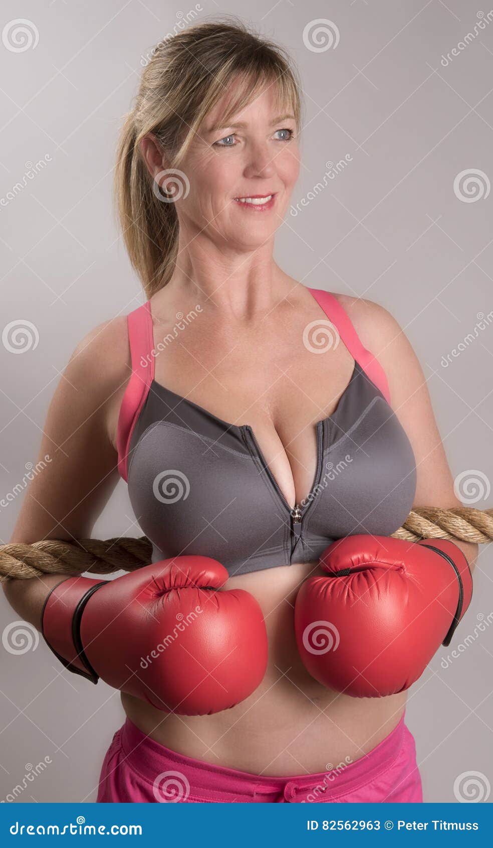 Boxer wearing sports bra stock image. Image of smiling - 82562963