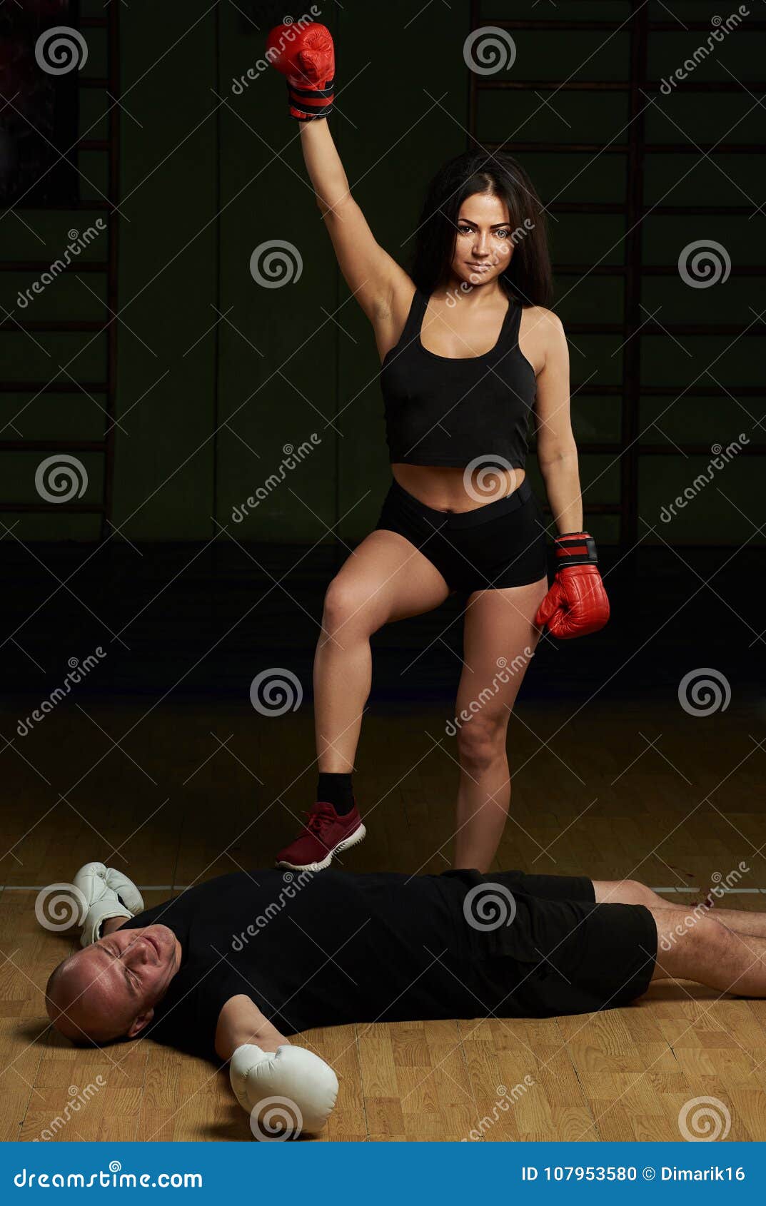 Boxer woman on top of man stock photo. Image of human - 107953580